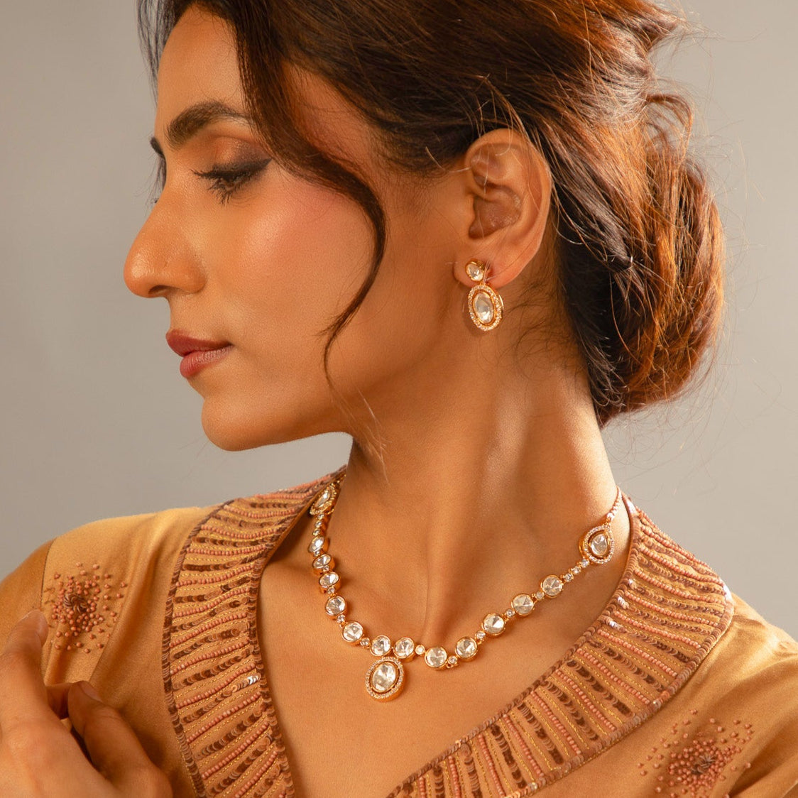 Polki drop necklace set