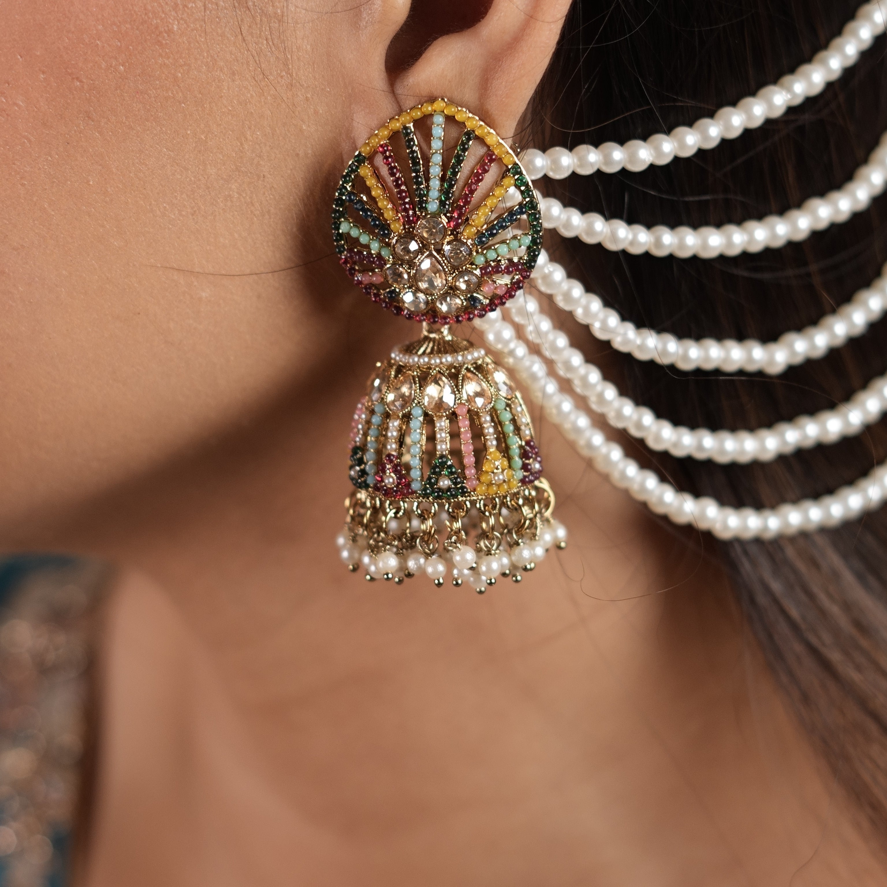 Navratana Jhumka with Kaanchain