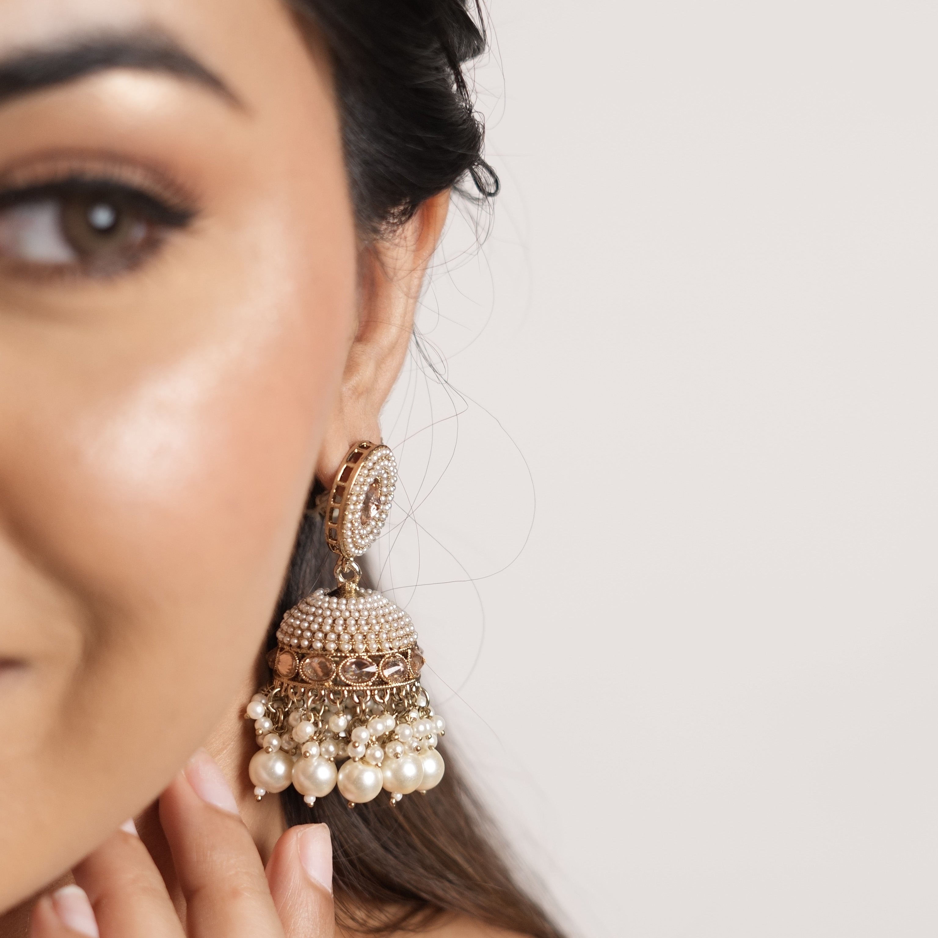 Pearl Beaded Jhumka with Kaanchain