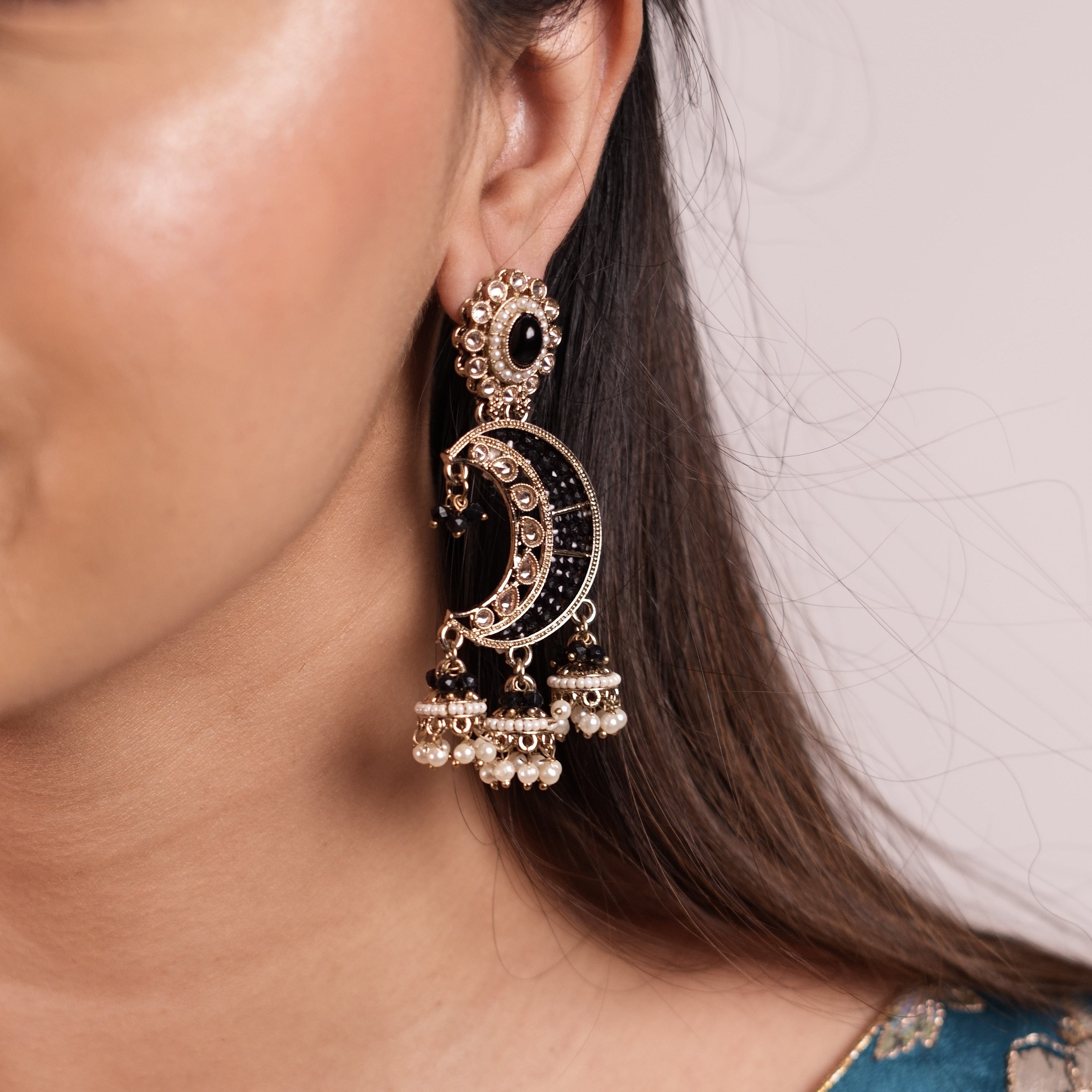 Black beaded Chandbali