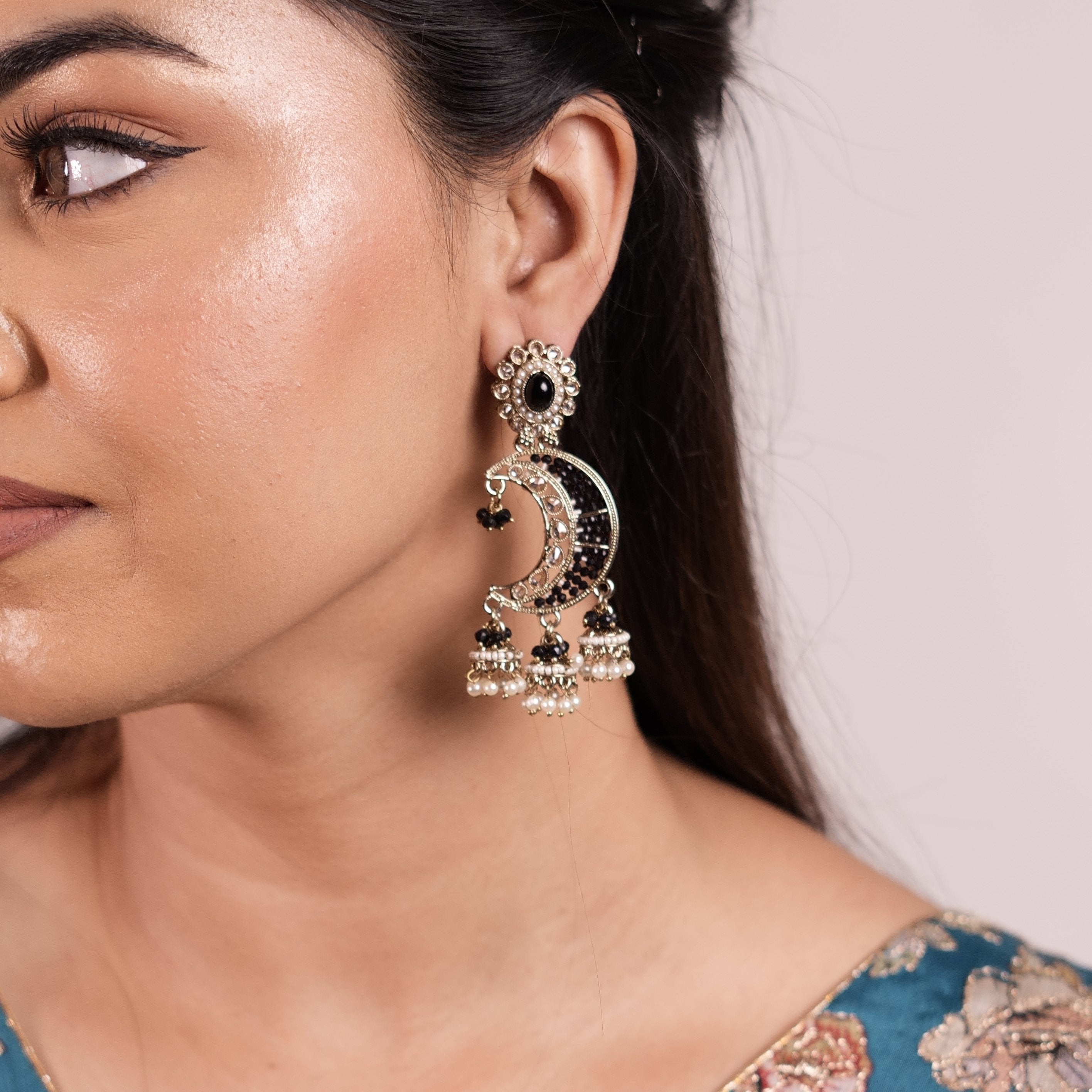 Black beaded Chandbali