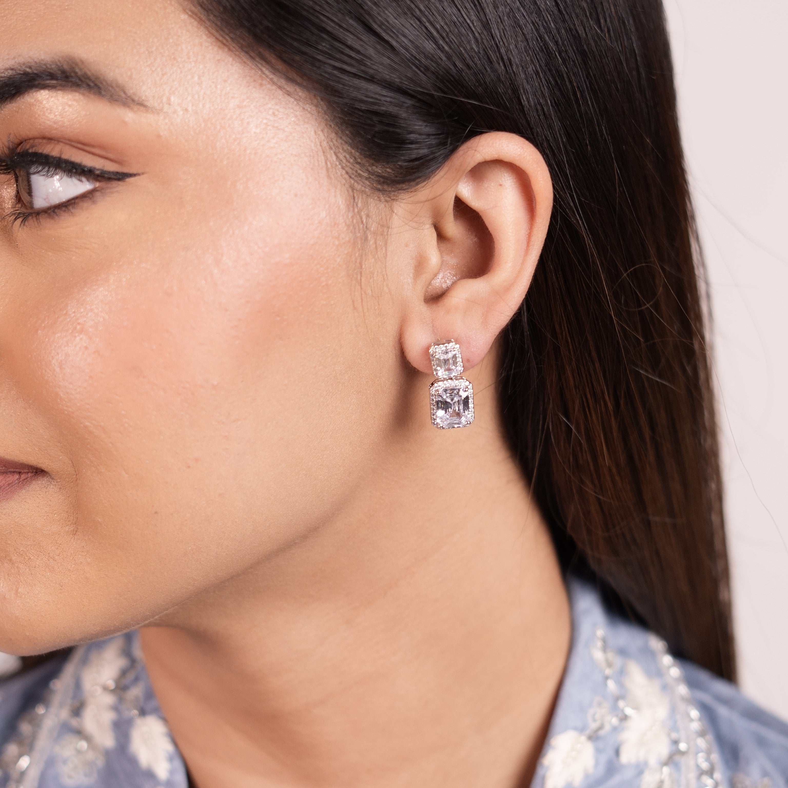 Double Tier Platinum Solitaire earrings