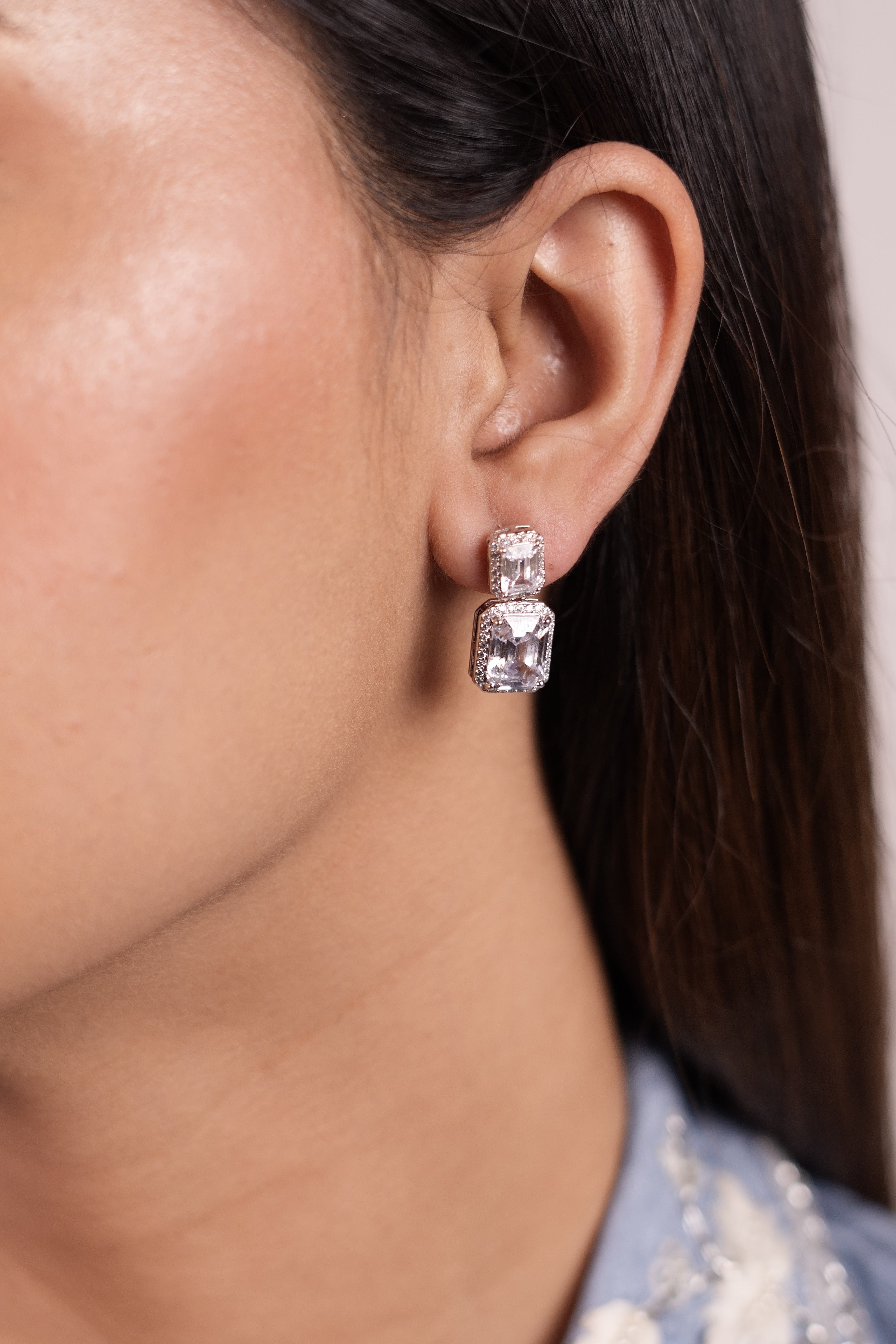 Double Tier Platinum Solitaire earrings