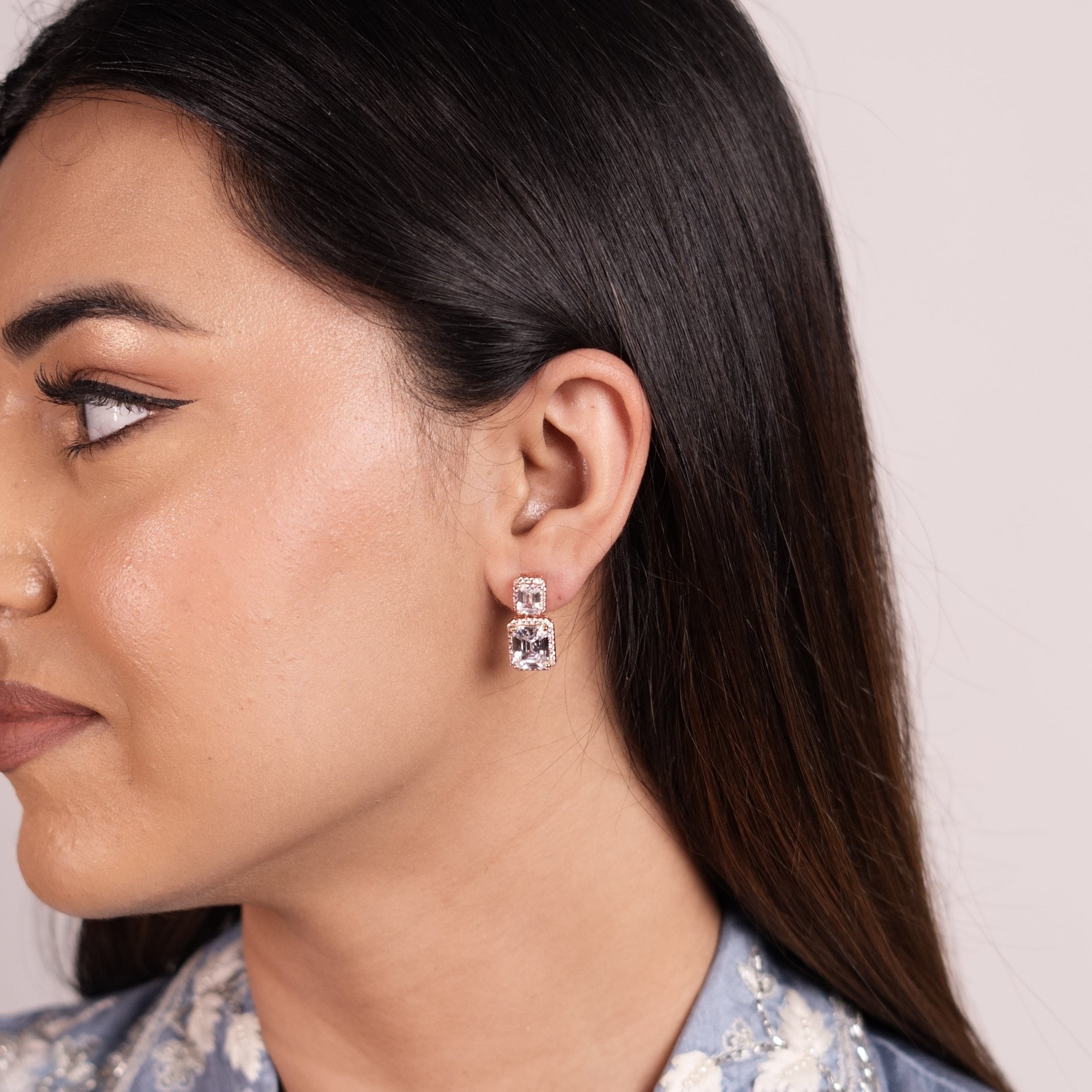 Double Tier Rose Gold Solitaire earrings