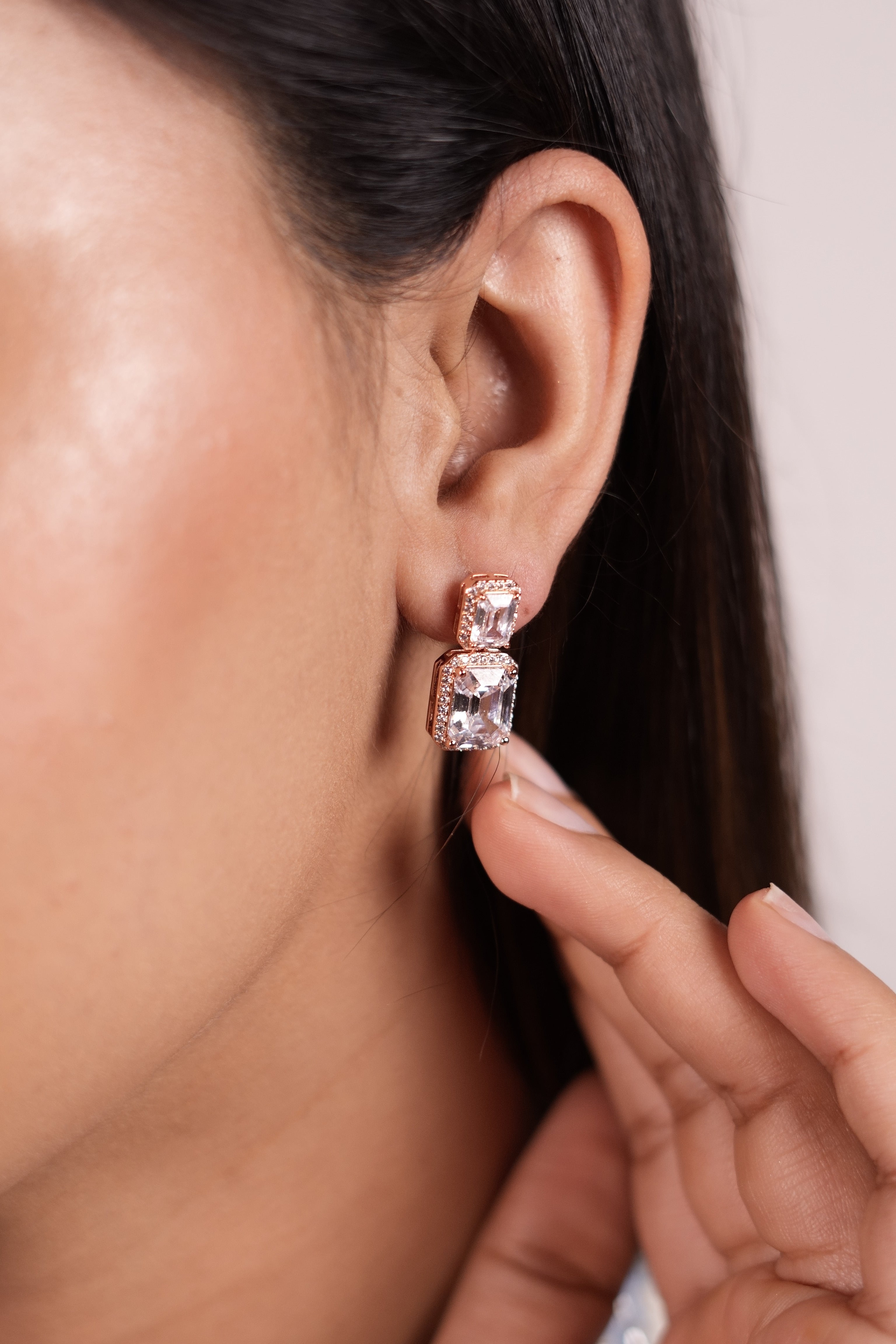 Double Tier Rose Gold Solitaire earrings