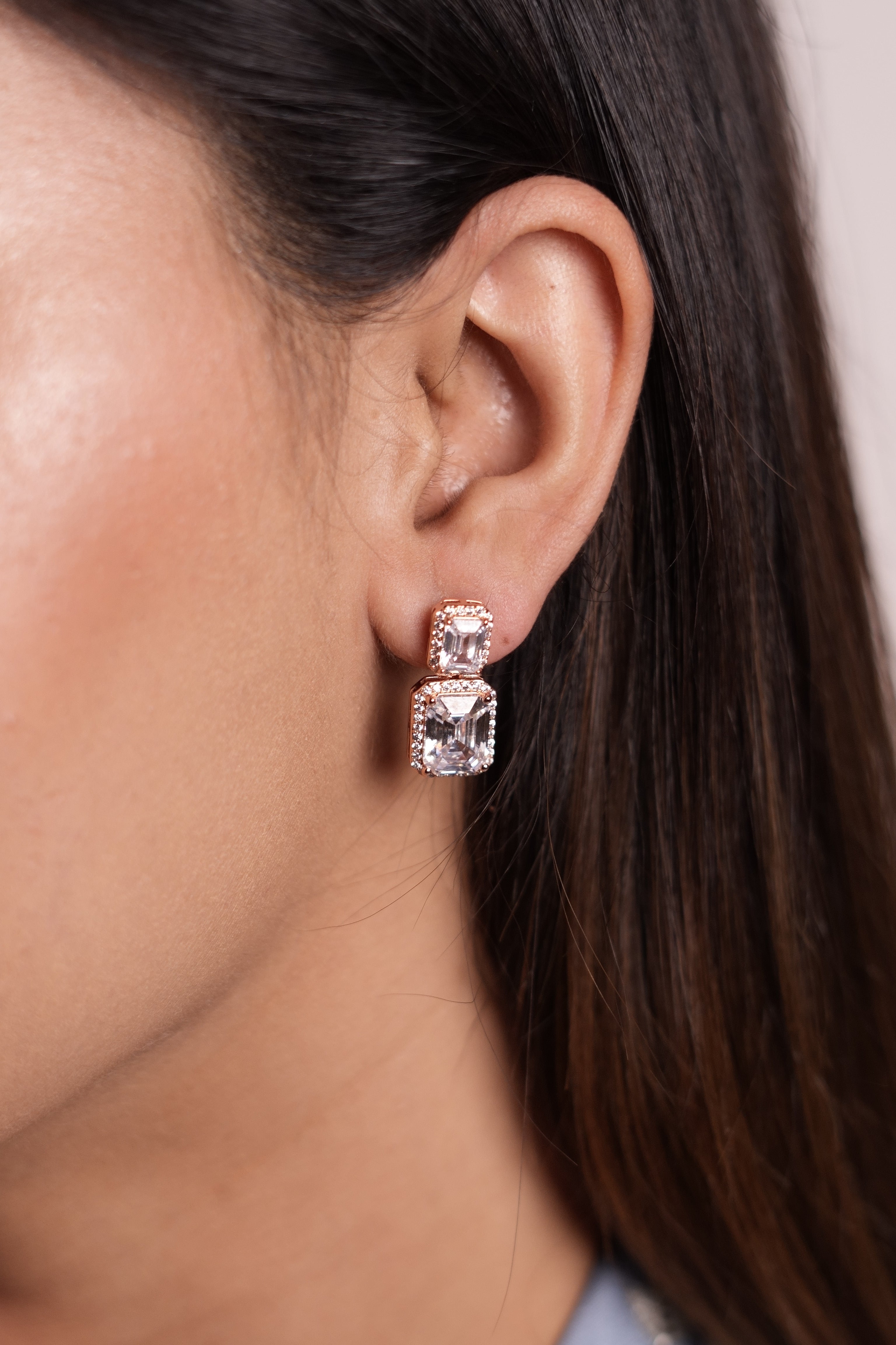 Double Tier Rose Gold Solitaire earrings