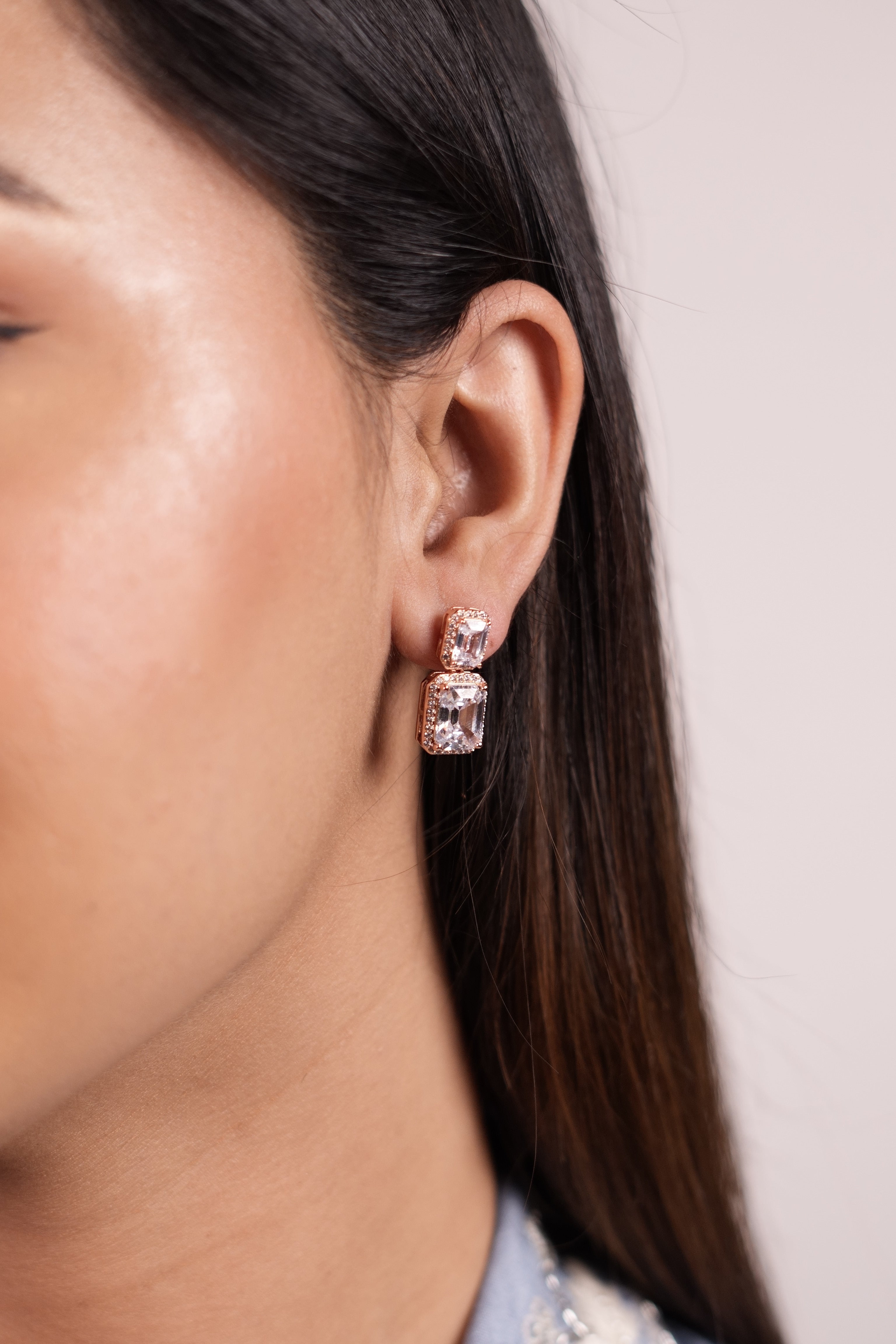 Double Tier Rose Gold Solitaire earrings