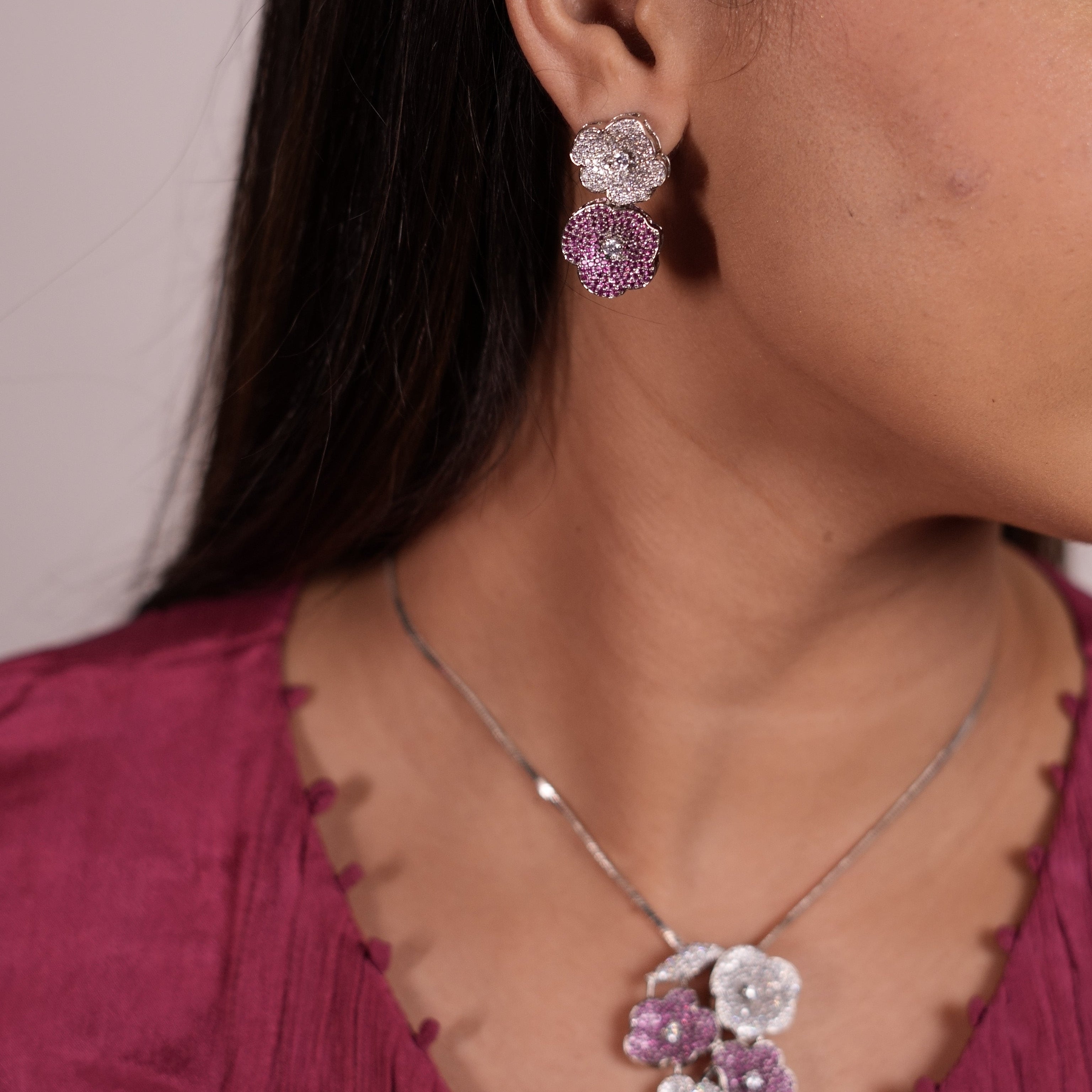 Pink rose sparkle pendant set