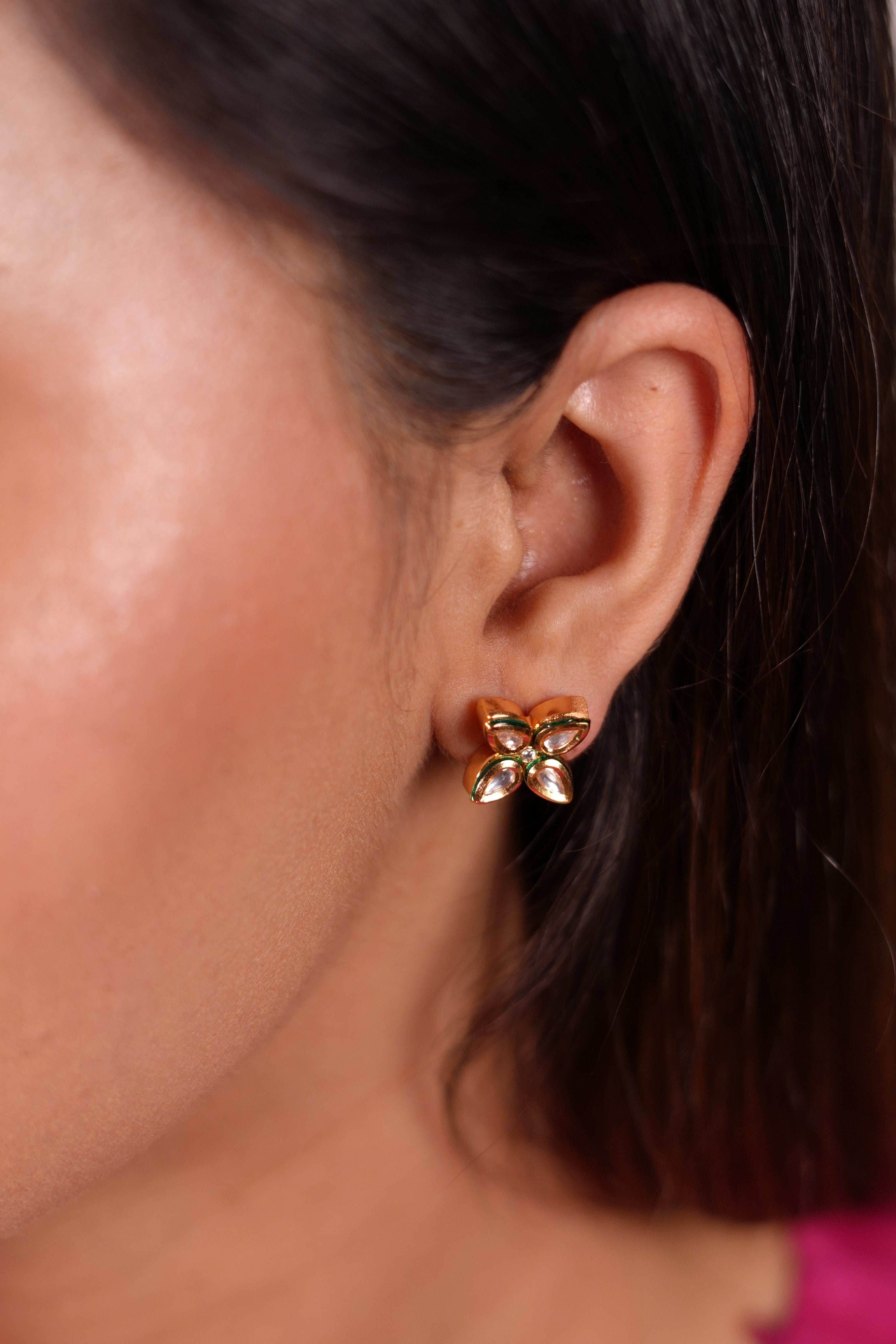 Kundan flower studs