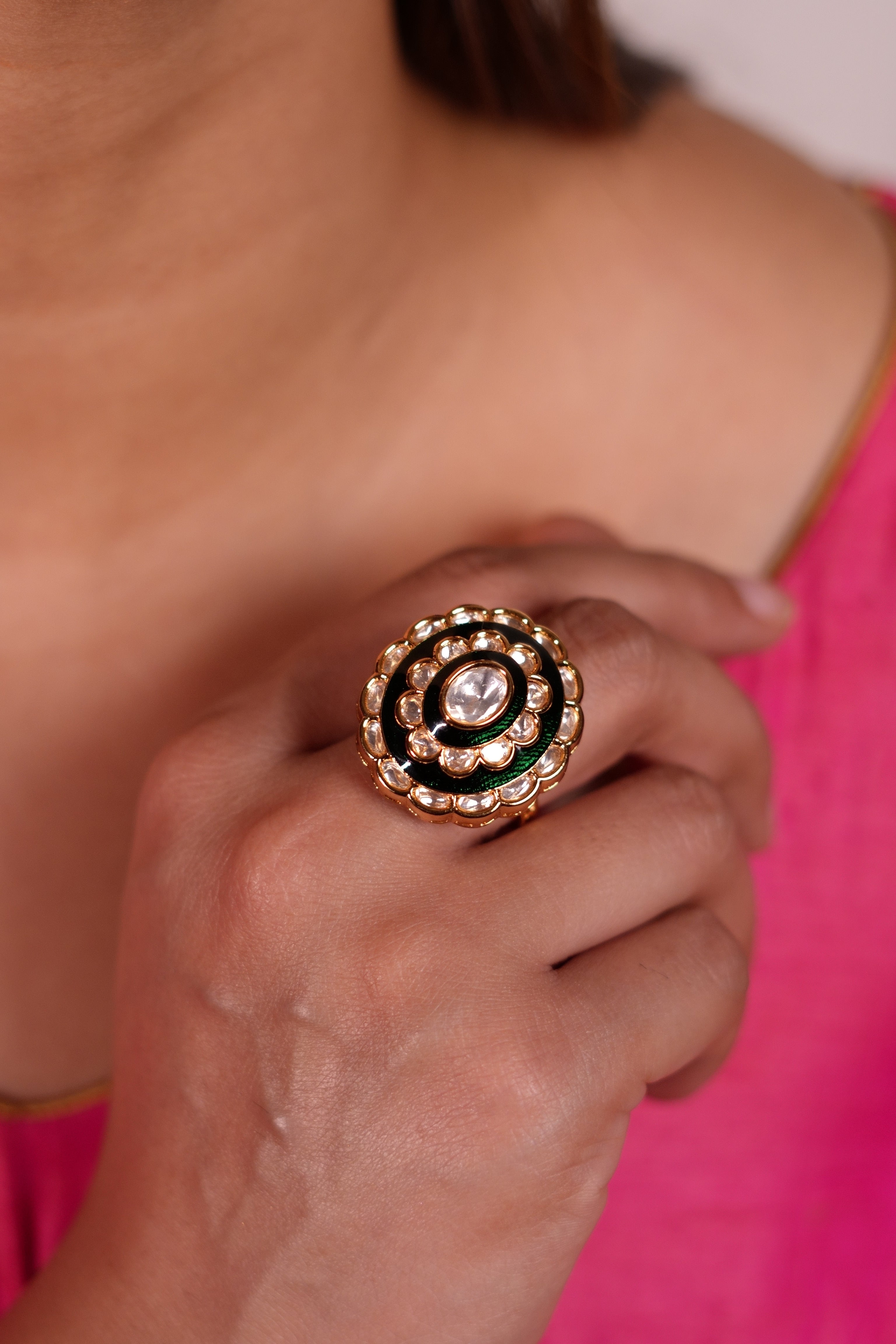 Enameled Polki Ring