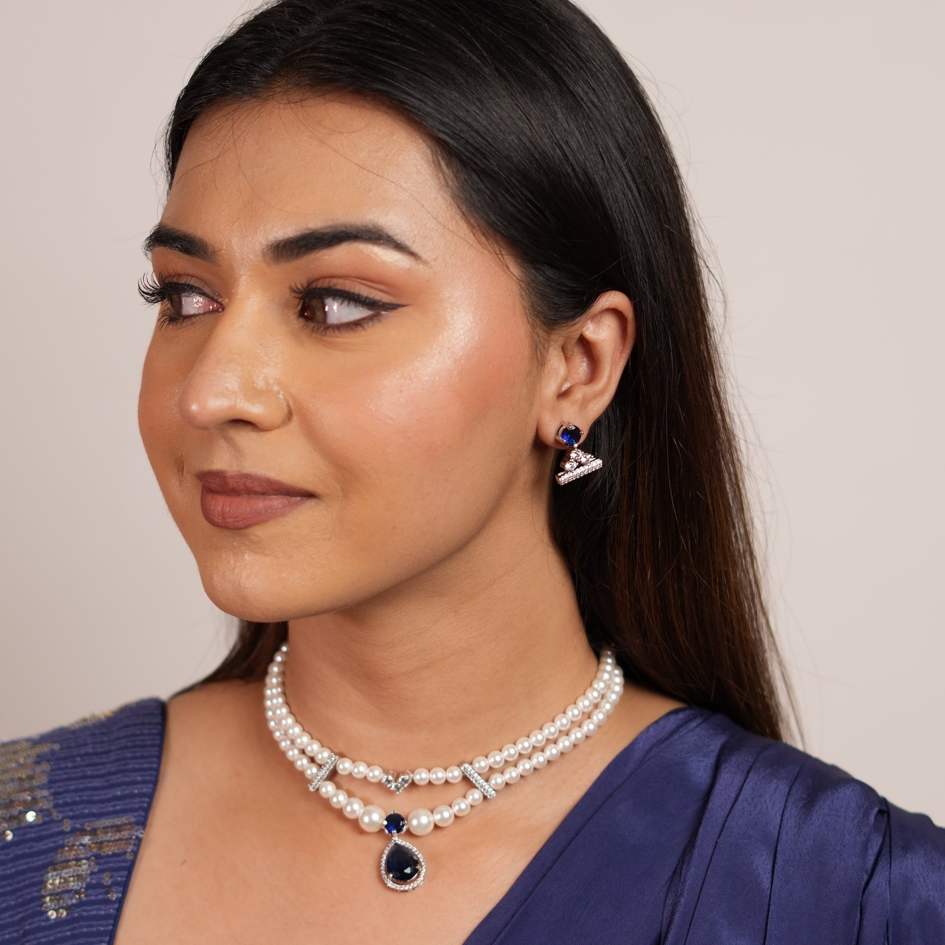 Pearl Sapphire Drop Choker set