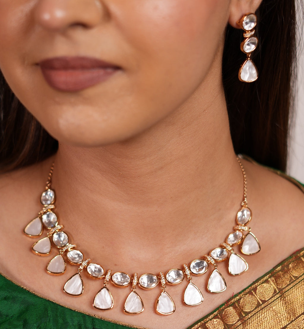 Trikona Motherpearl Polki Necklace Set