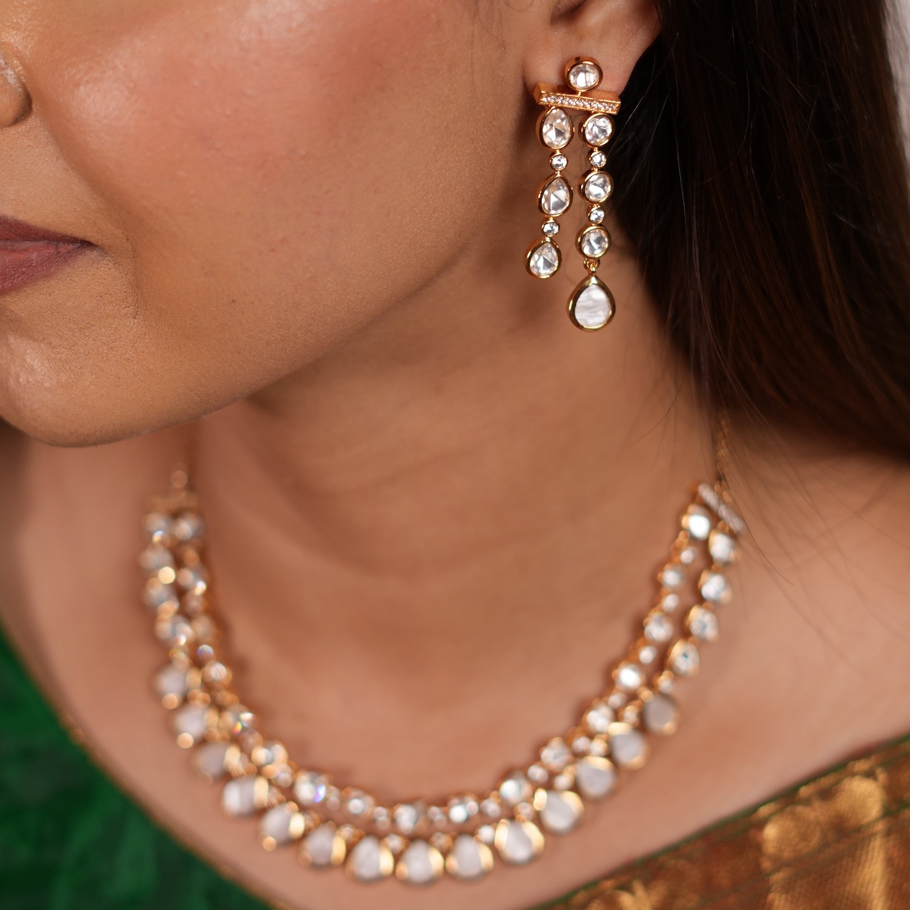 Polki Teardrop Motherpearl Necklace Set