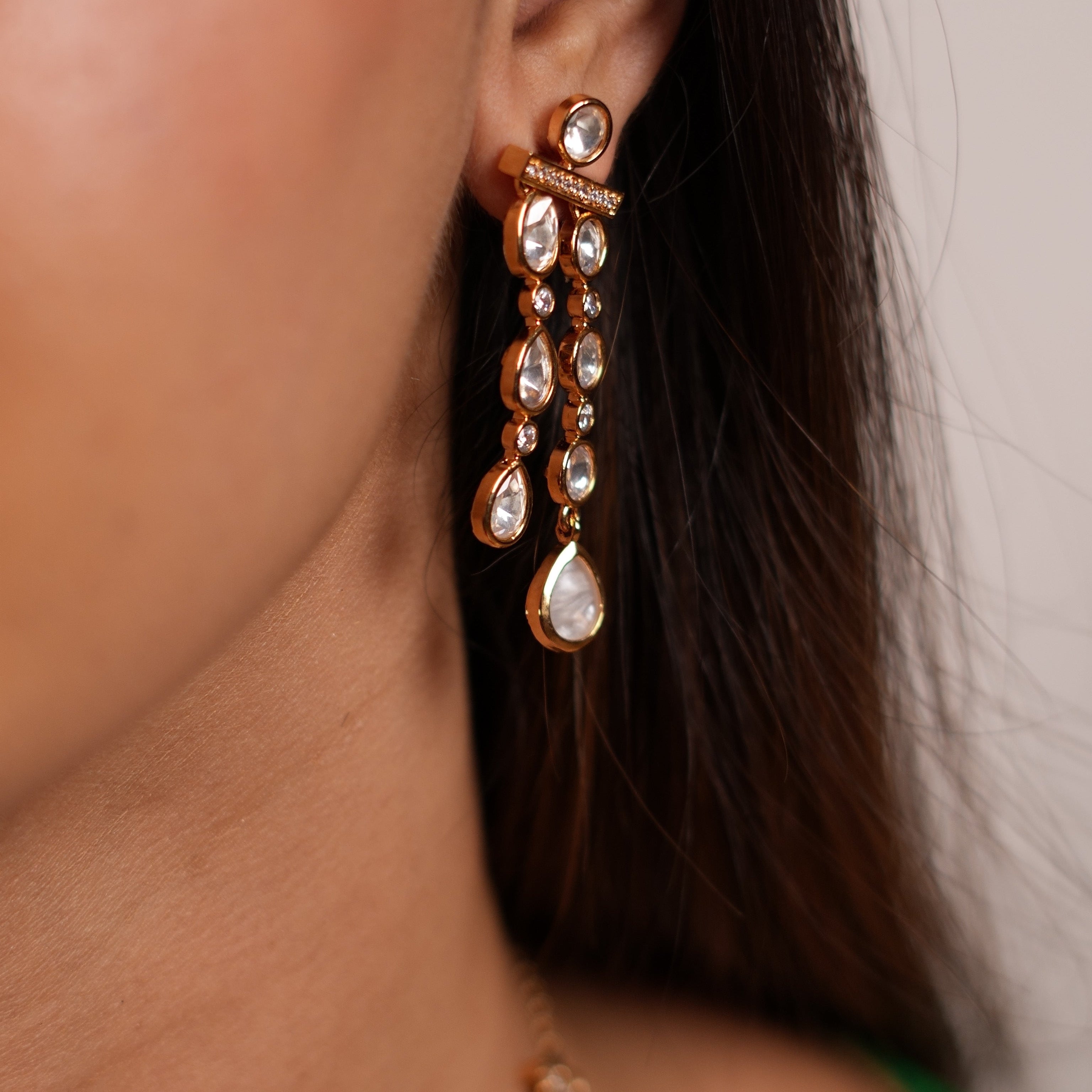Polki Teardrop Motherpearl Necklace Set
