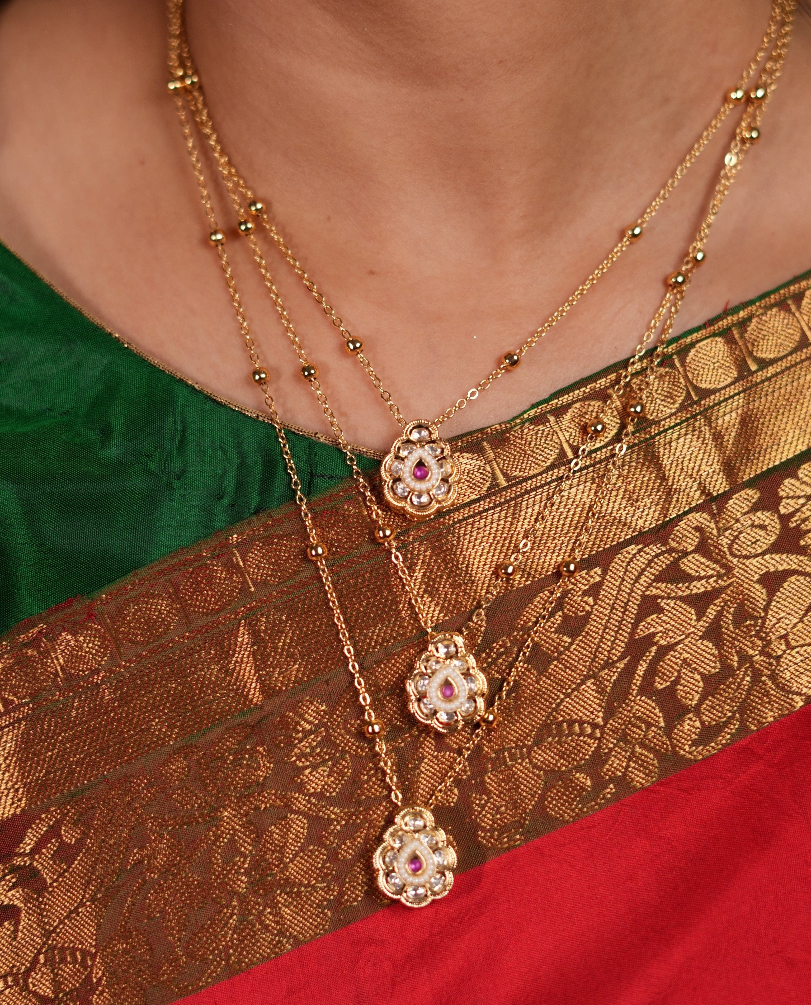 Mughal 3 Layered Kundan Necklace Set Red Ruby