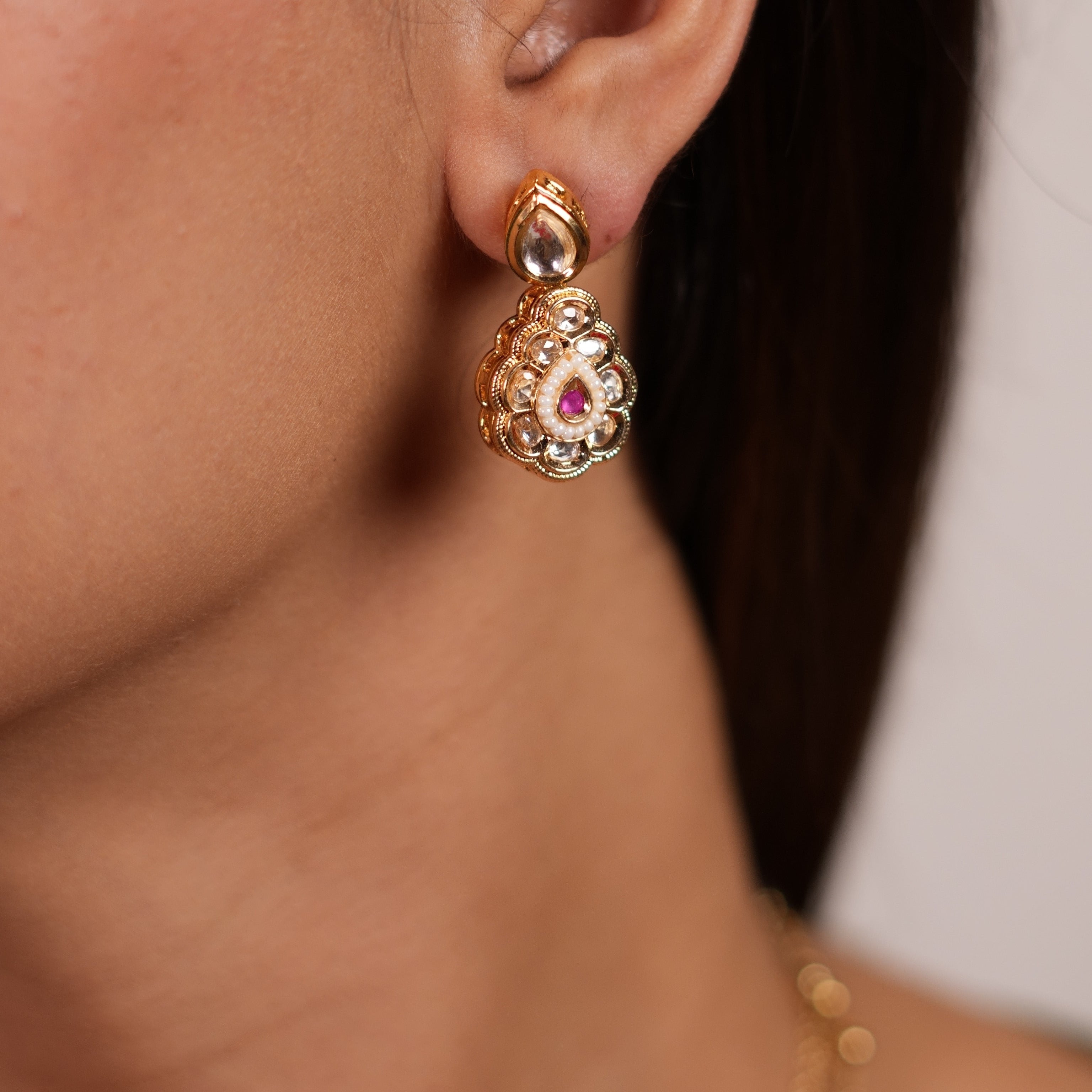 Mughal 3 Layered Kundan Necklace Set Red Ruby