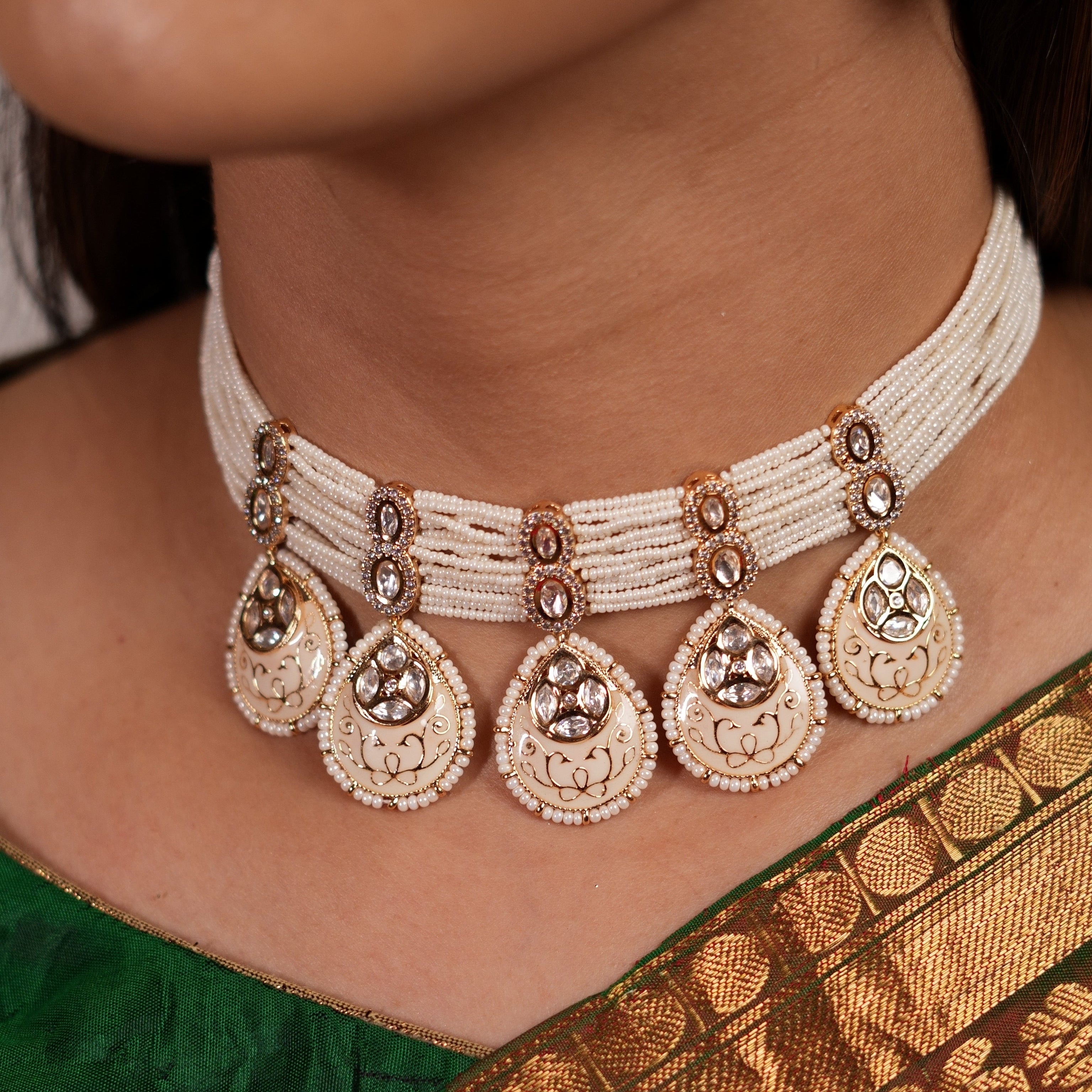 Ivory Kundan Teardrop Choker