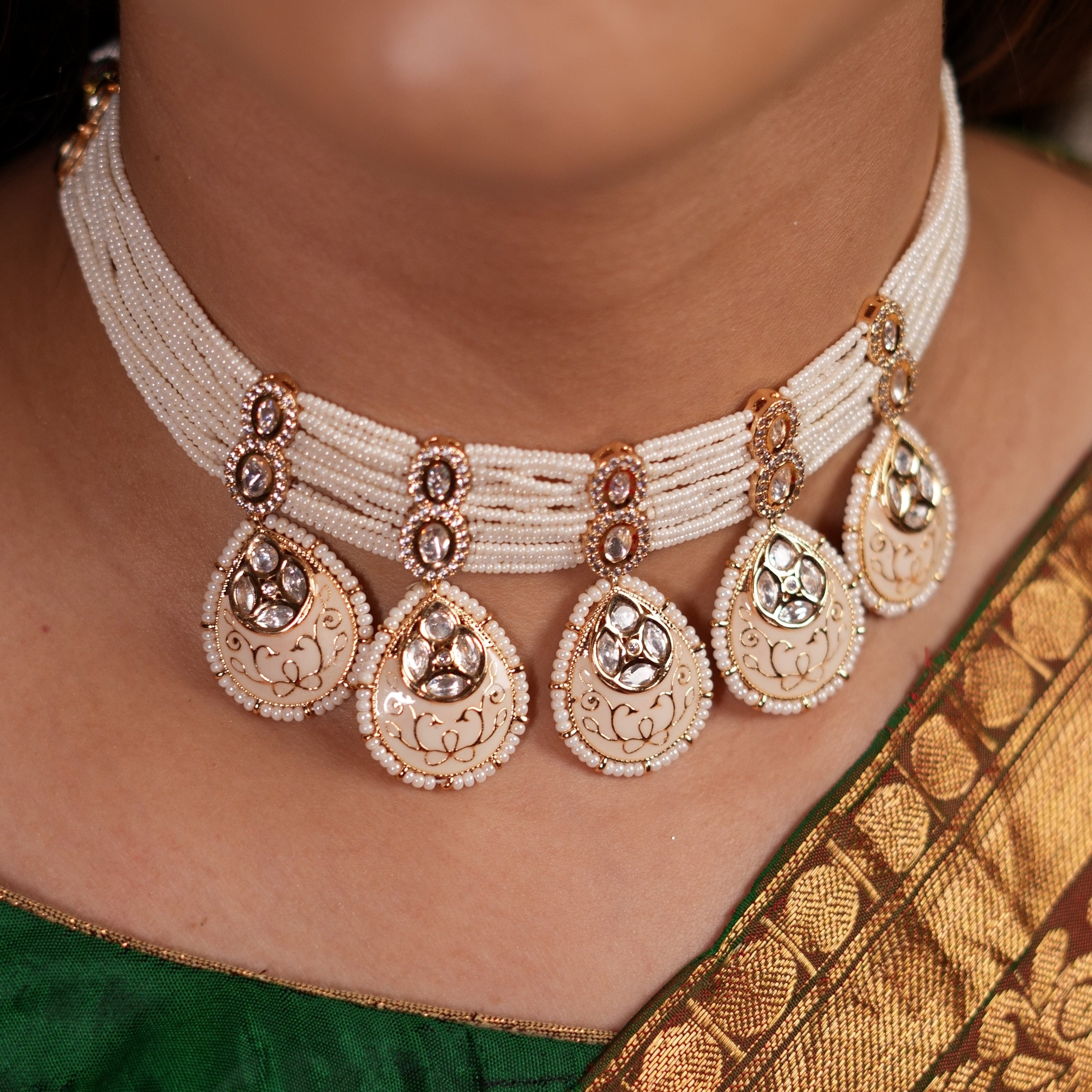 Ivory Kundan Teardrop Choker
