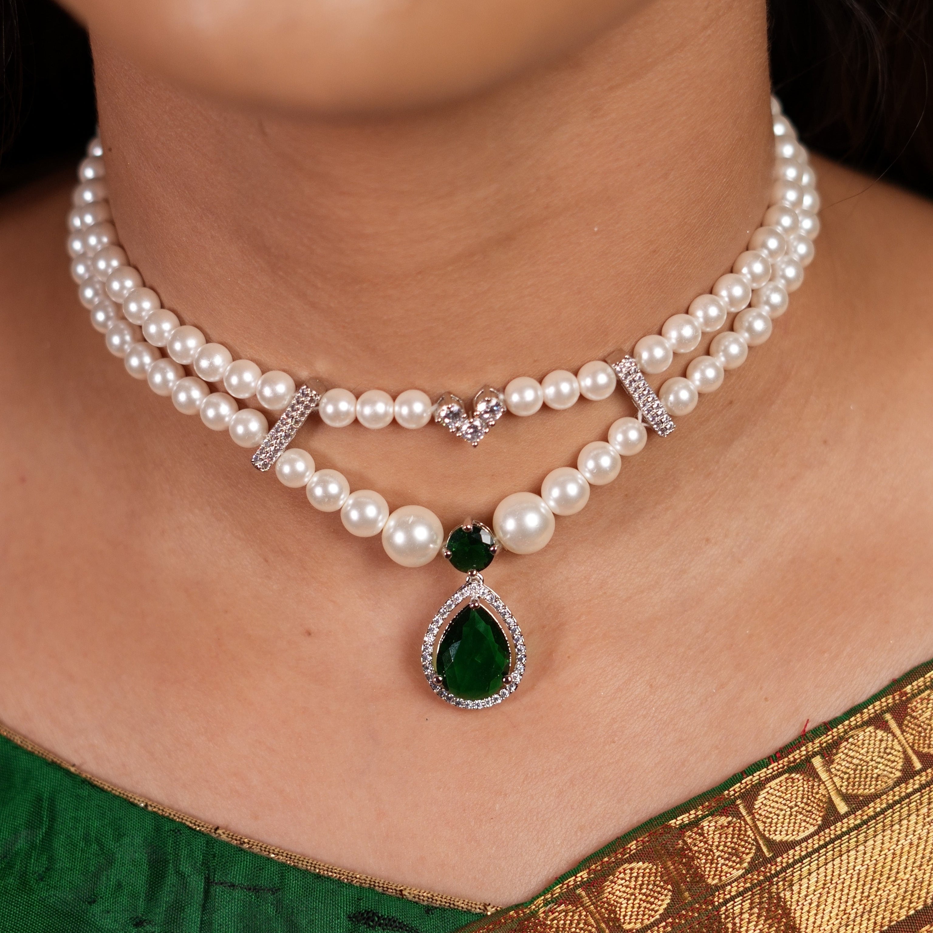 Pearl Emerald Drop Choker set