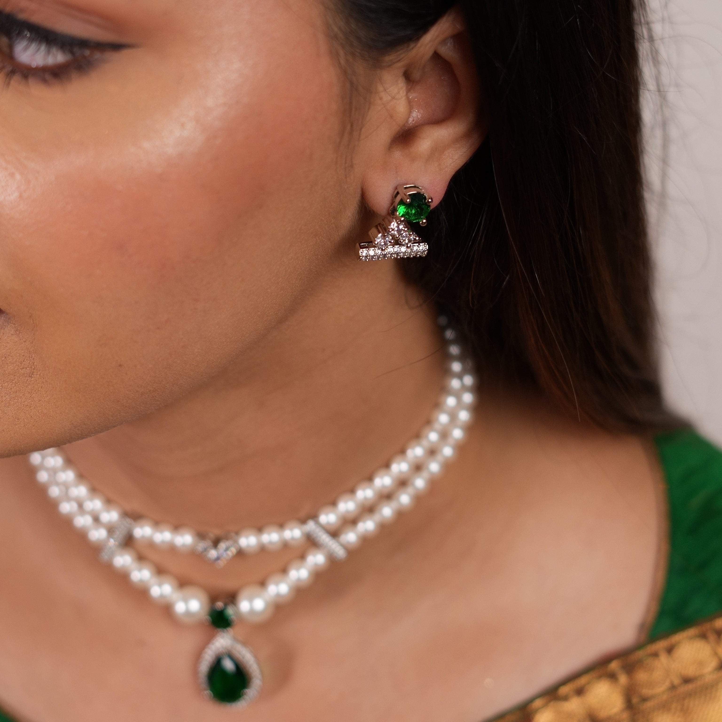 Pearl Emerald Drop Choker set