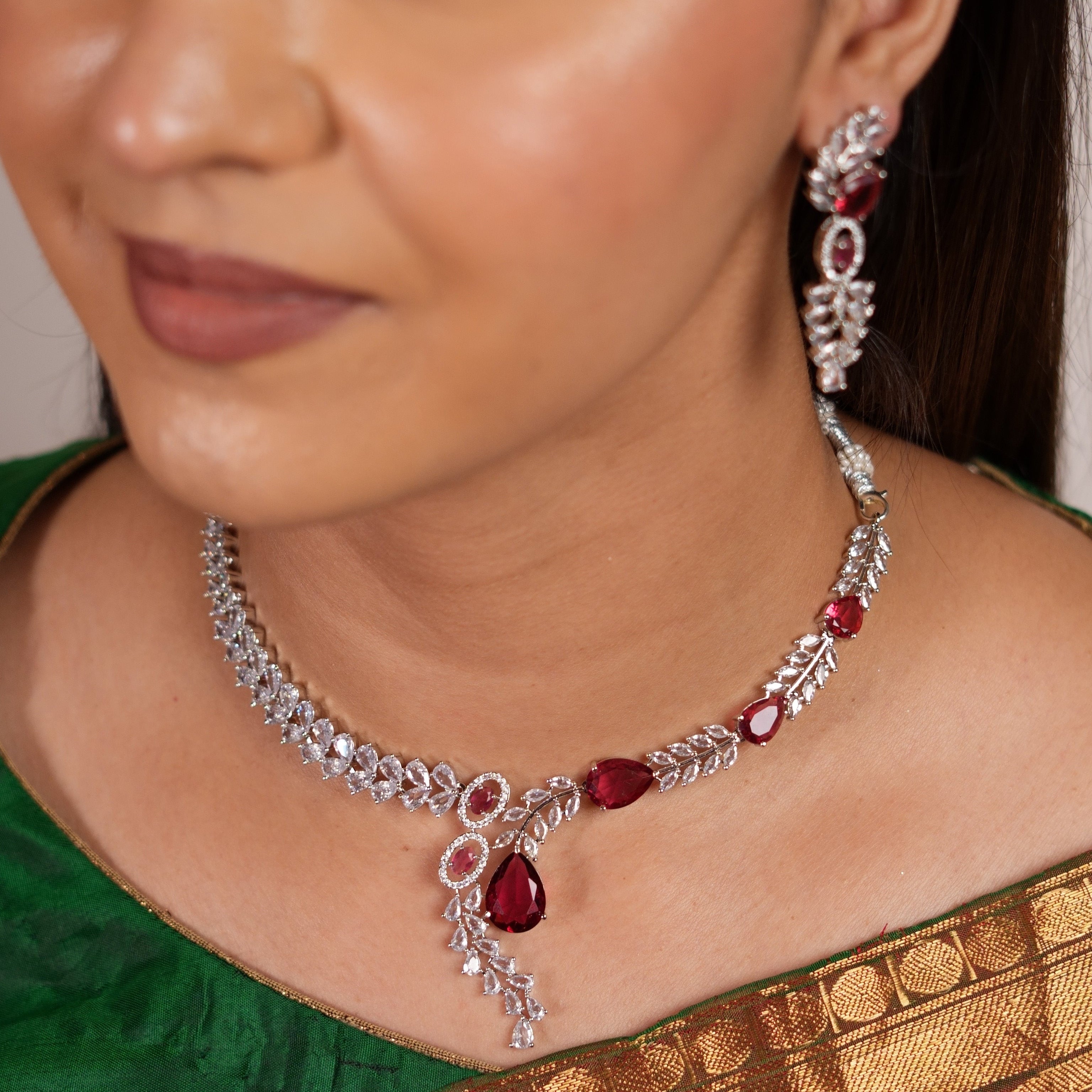 Leafy Radiance Ruby Necklace Set