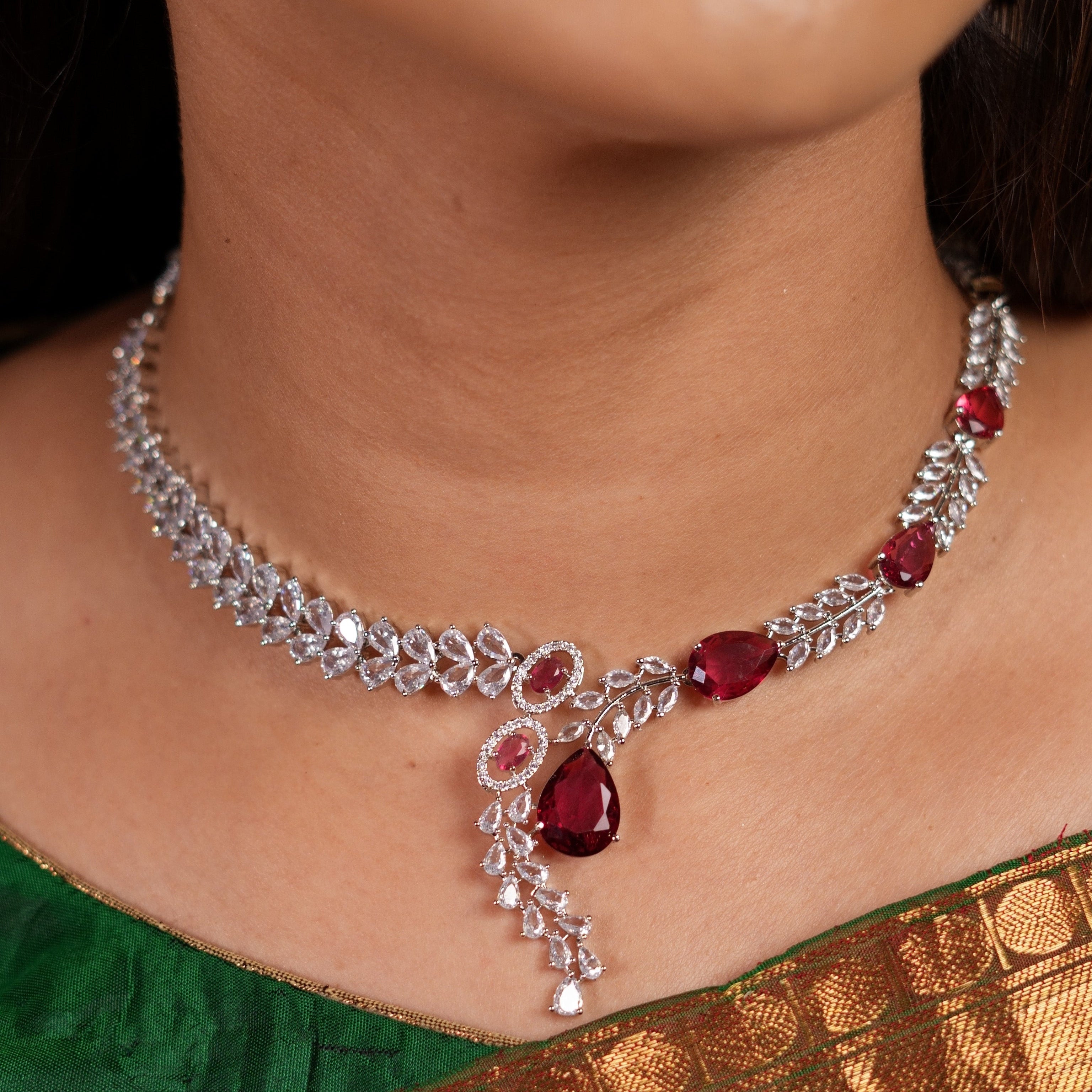 Leafy Radiance Ruby Necklace Set
