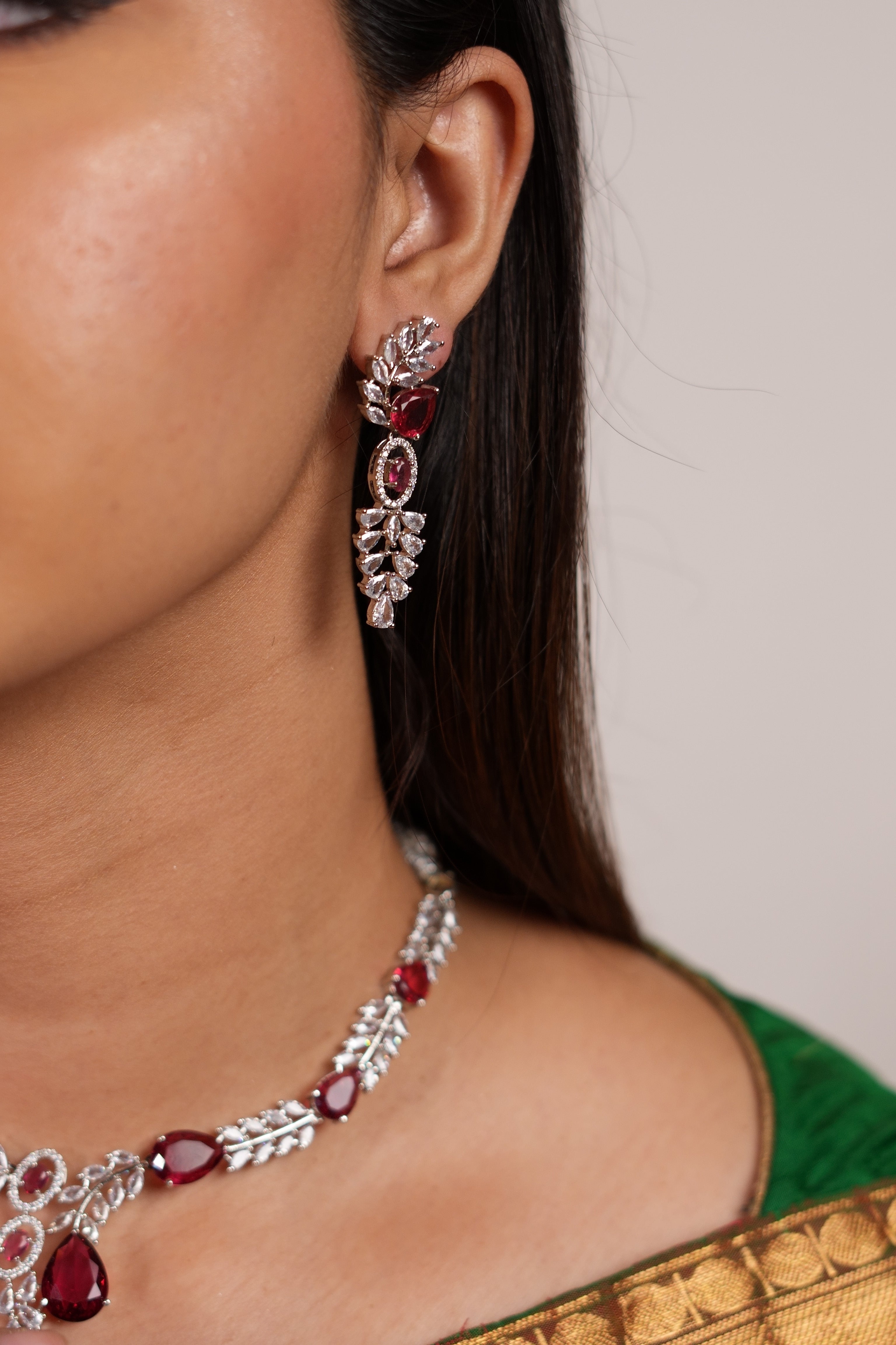 Leafy Radiance Ruby Necklace Set