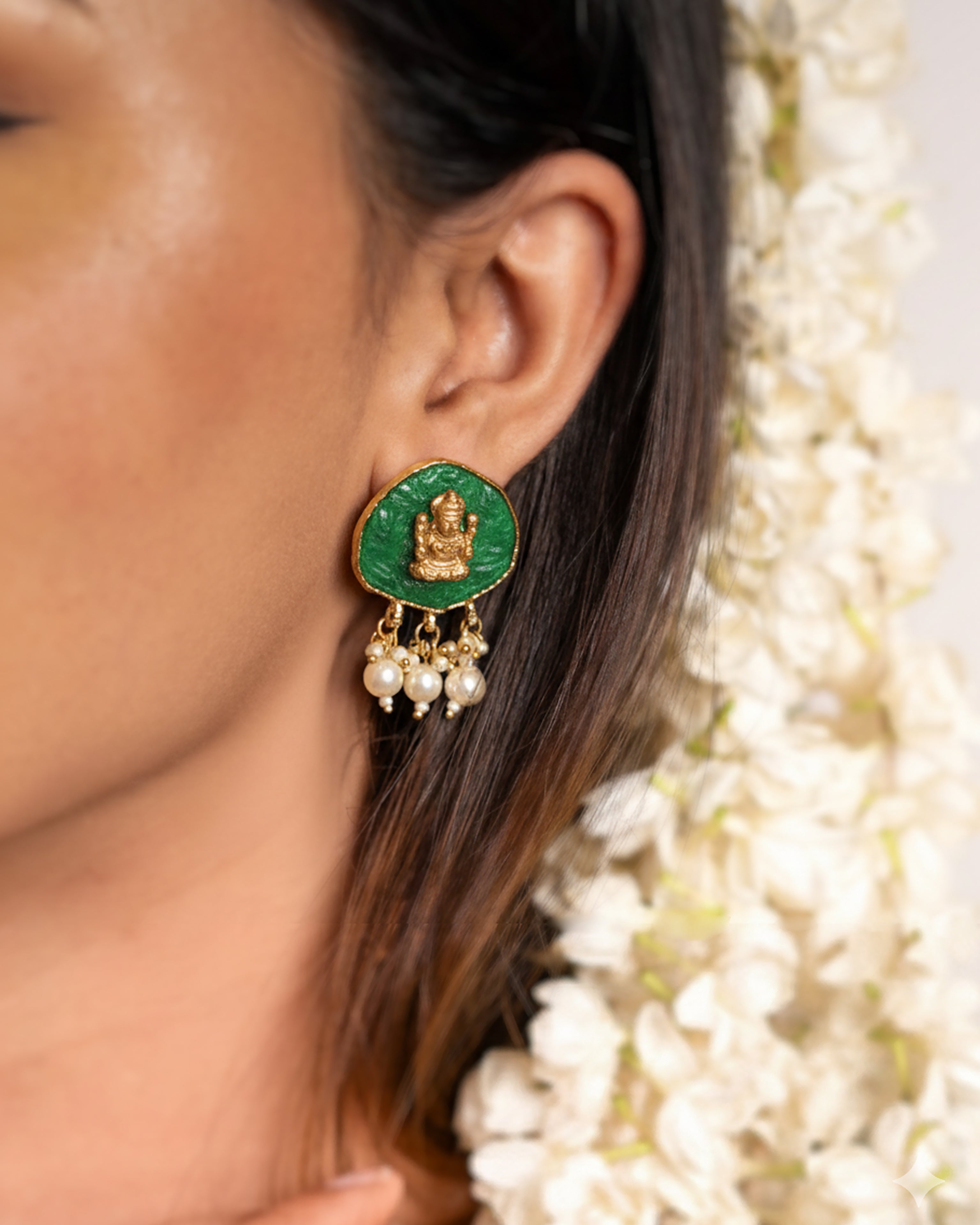 Enameled Temple Earring (Green)