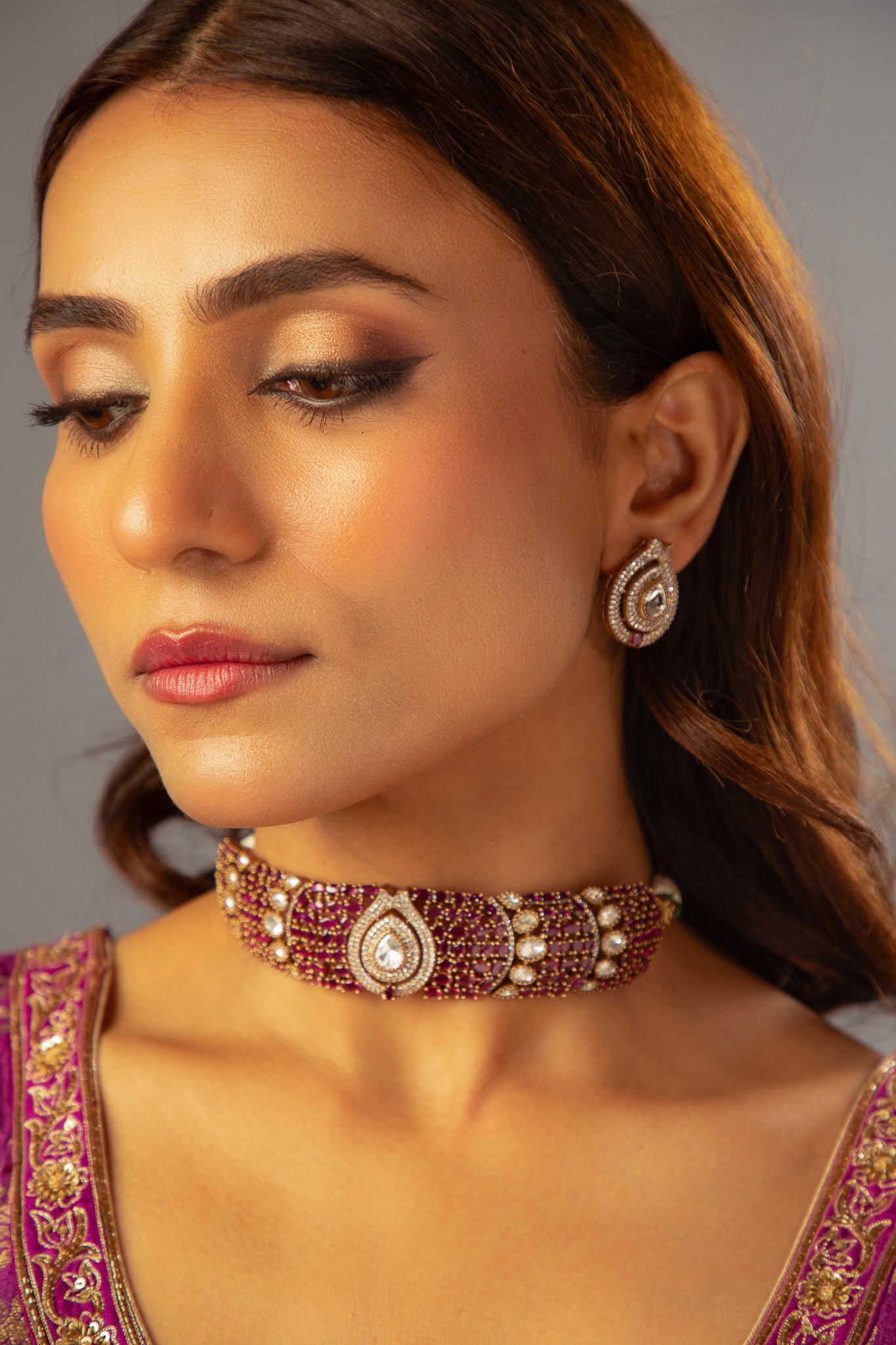 Noorani Moisanite Ruby choker set