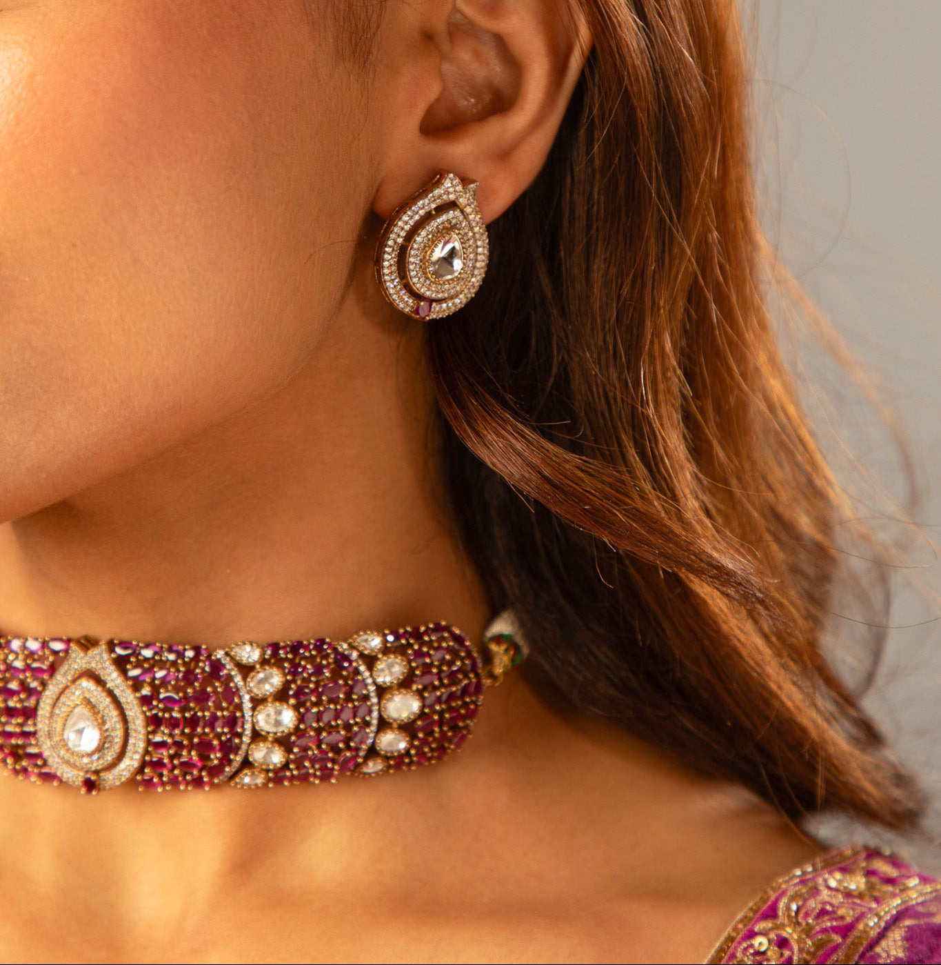 Noorani Moisanite Ruby choker set