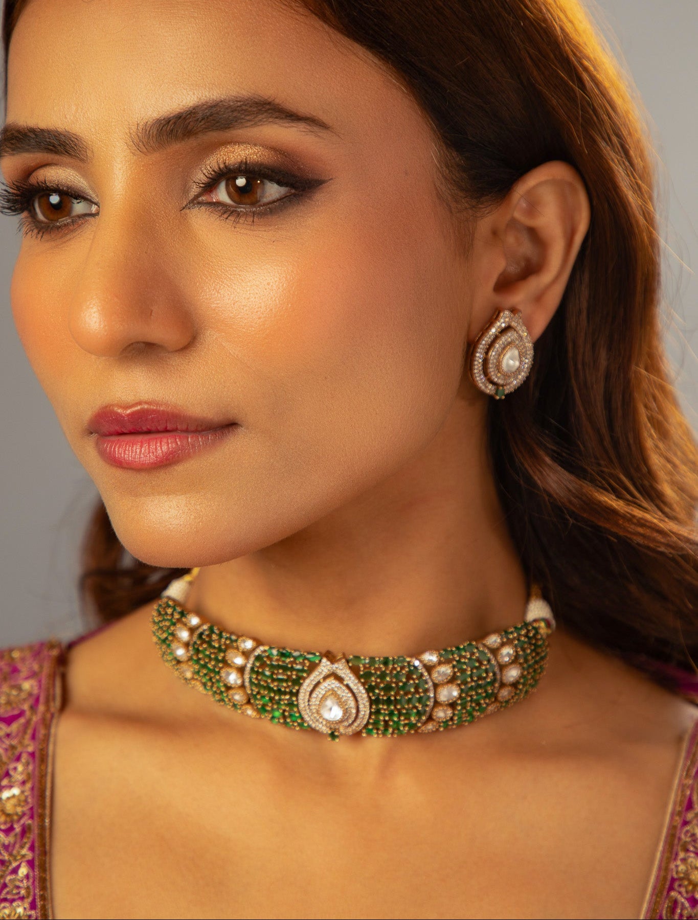 Noorani Moissanite Emerald choker set