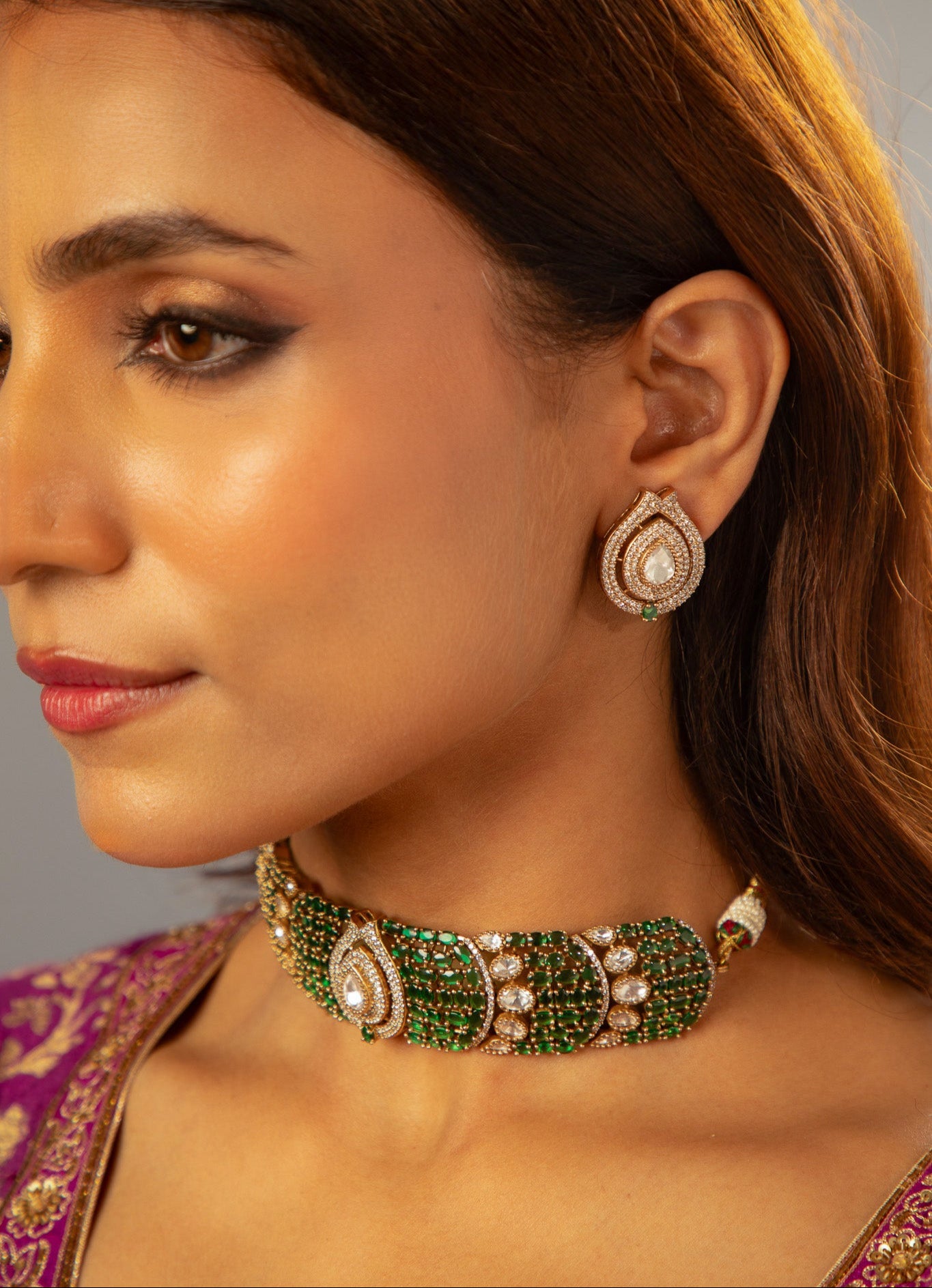 Noorani Moissanite Emerald choker set