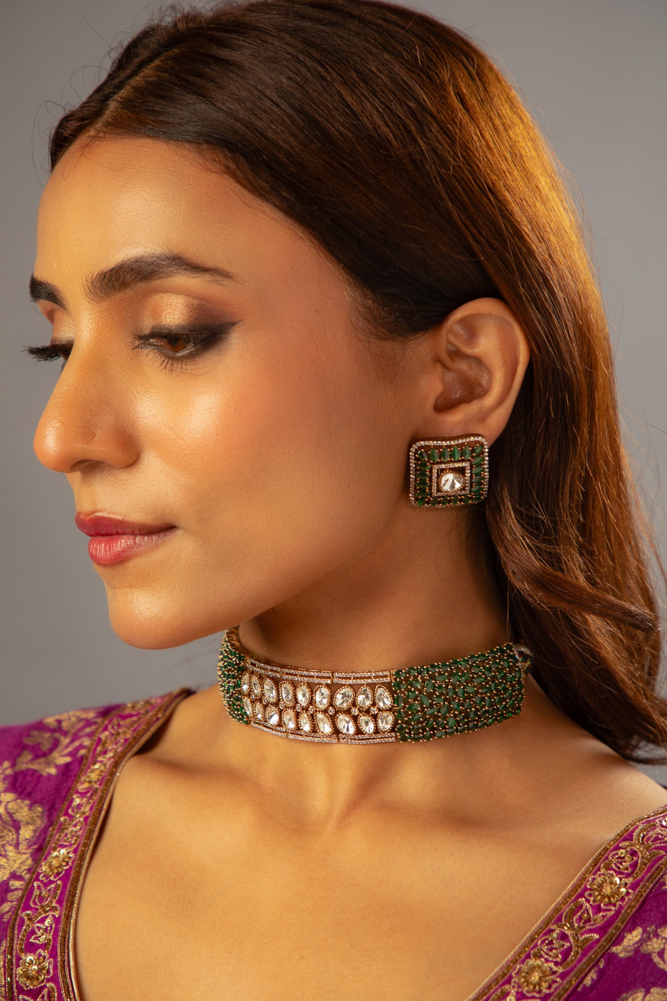Heer Emerald Moissanite Statement Choker set