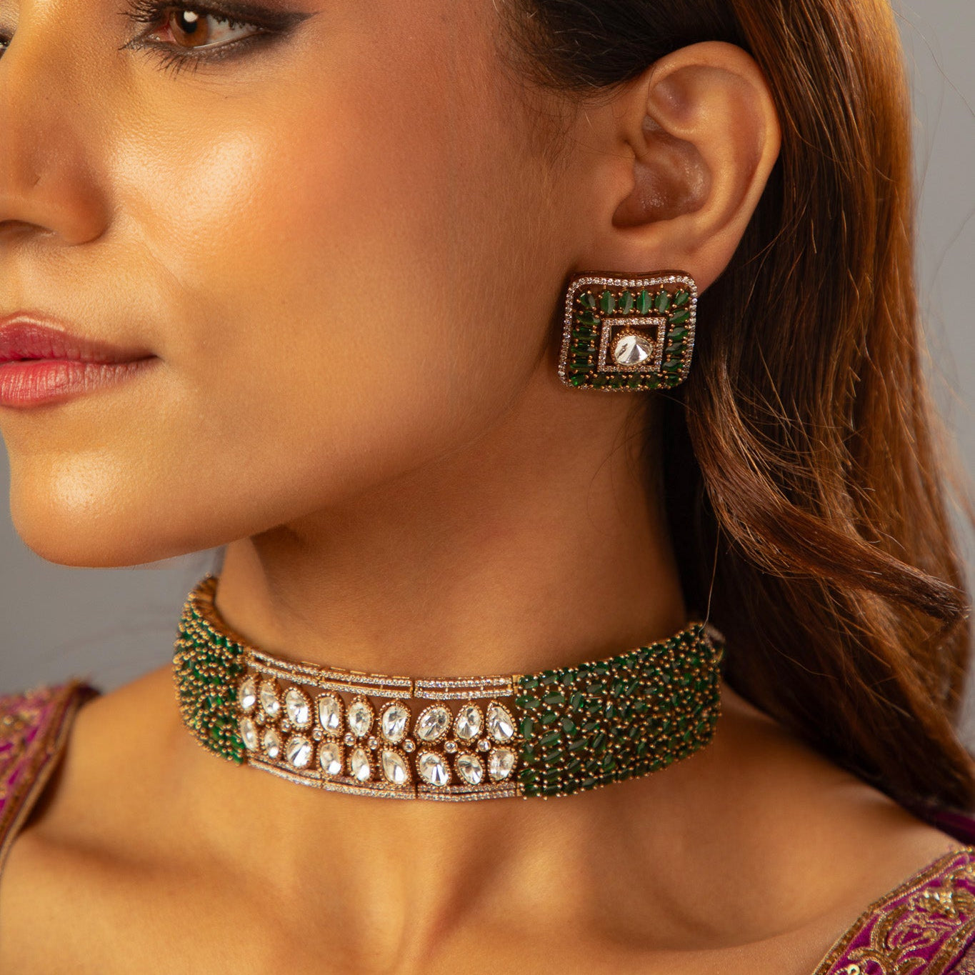 Heer Emerald Moissanite Statement Choker set