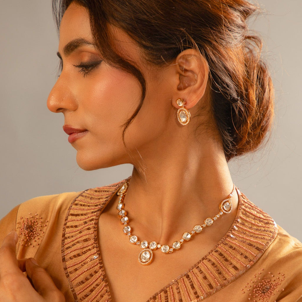 Polki drop necklace set