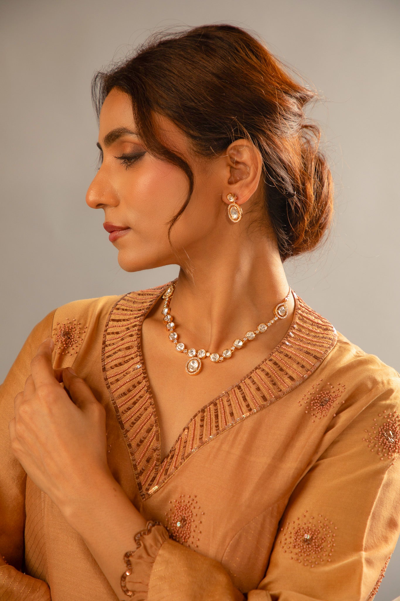Polki drop necklace set