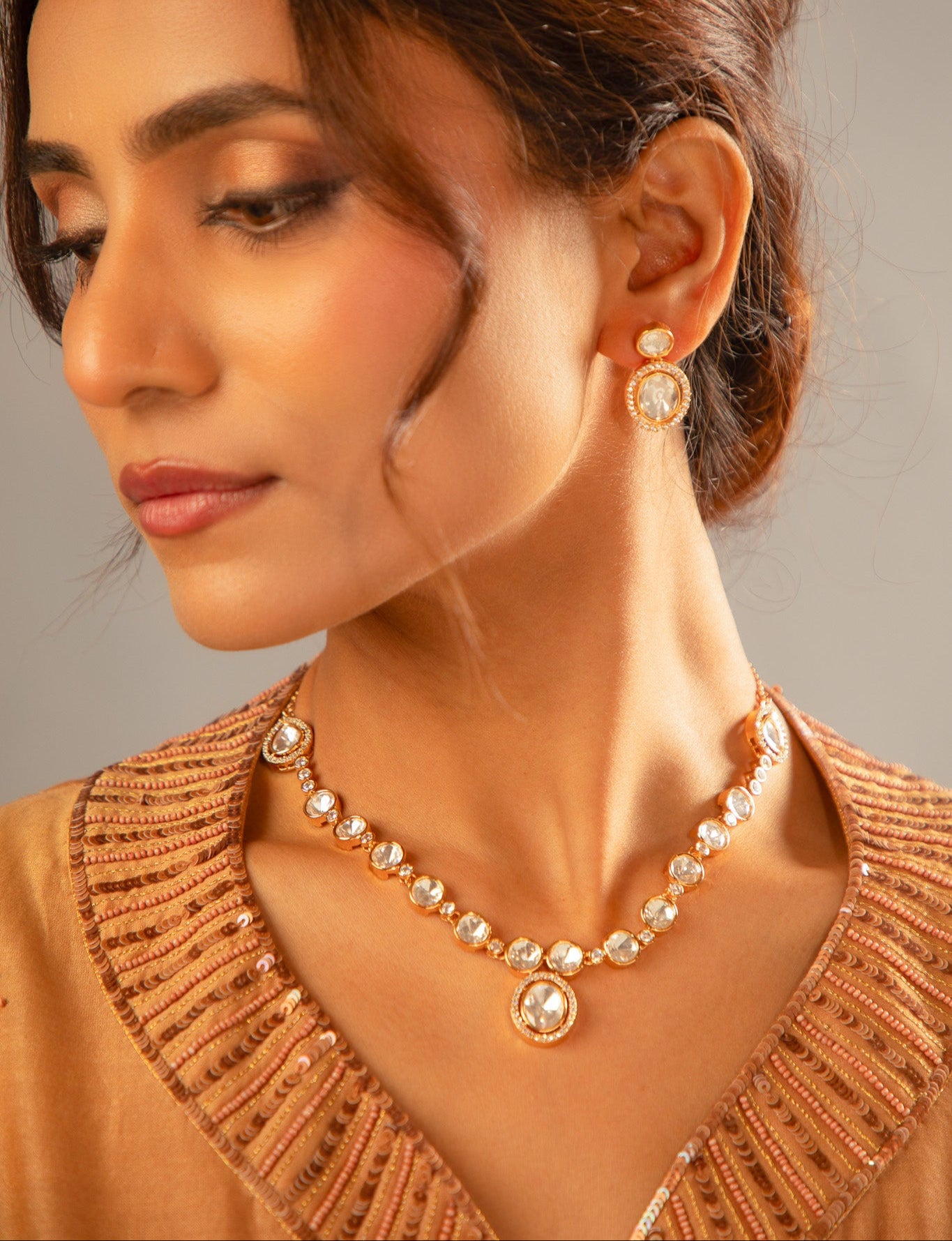 Polki drop necklace set
