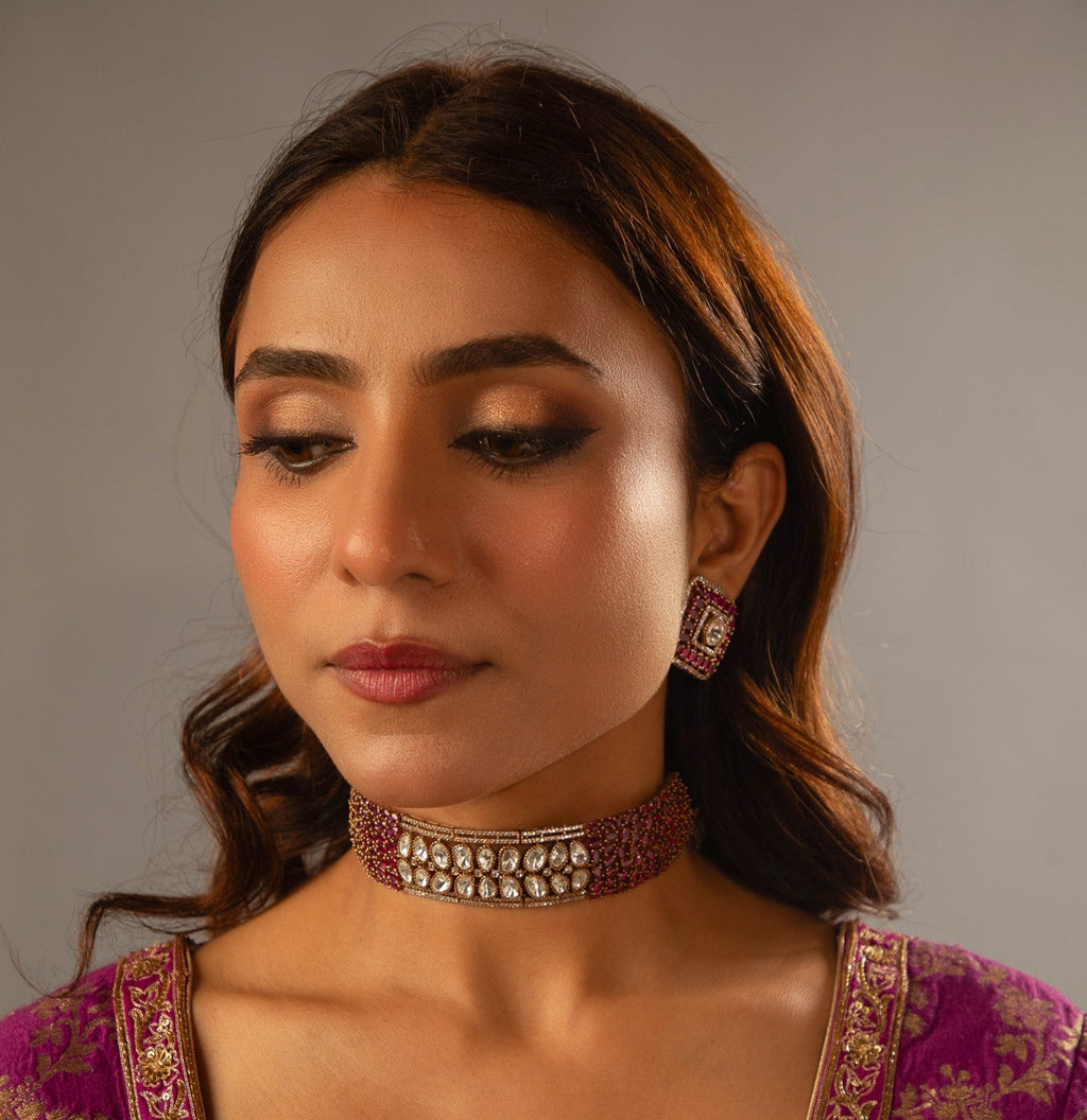 Heer Ruby Moissanite Statement Choker set