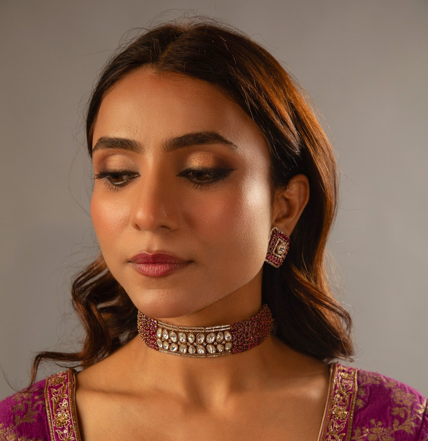 Heer Ruby Moissanite Statement Choker set