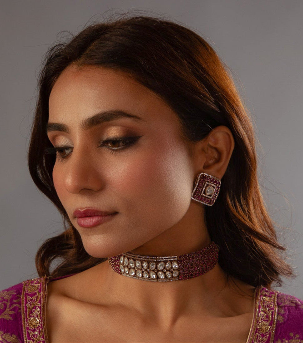 Heer Ruby Moissanite Statement Choker set
