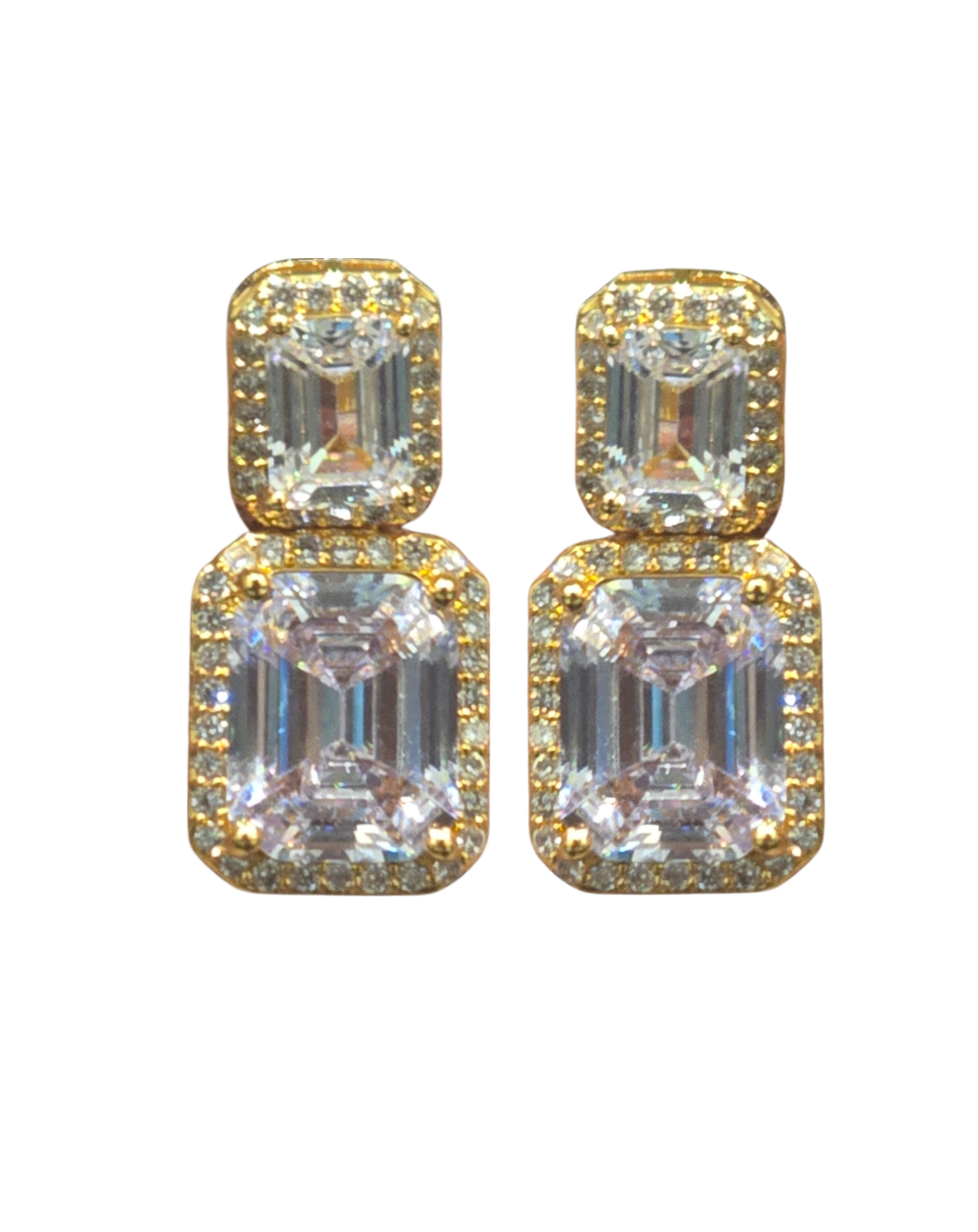 Double Tier Gold Solitaire earrings