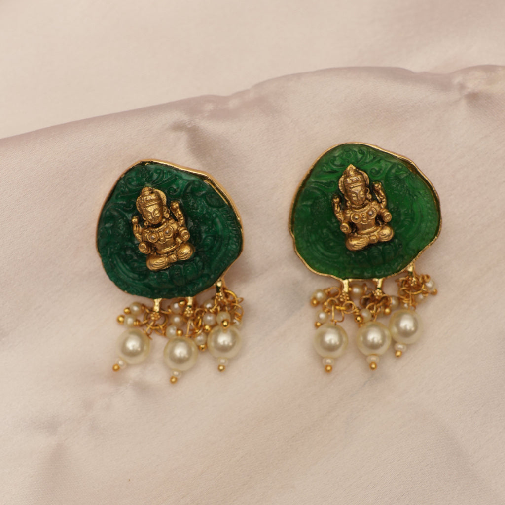 Enameled Temple Earring (Green)