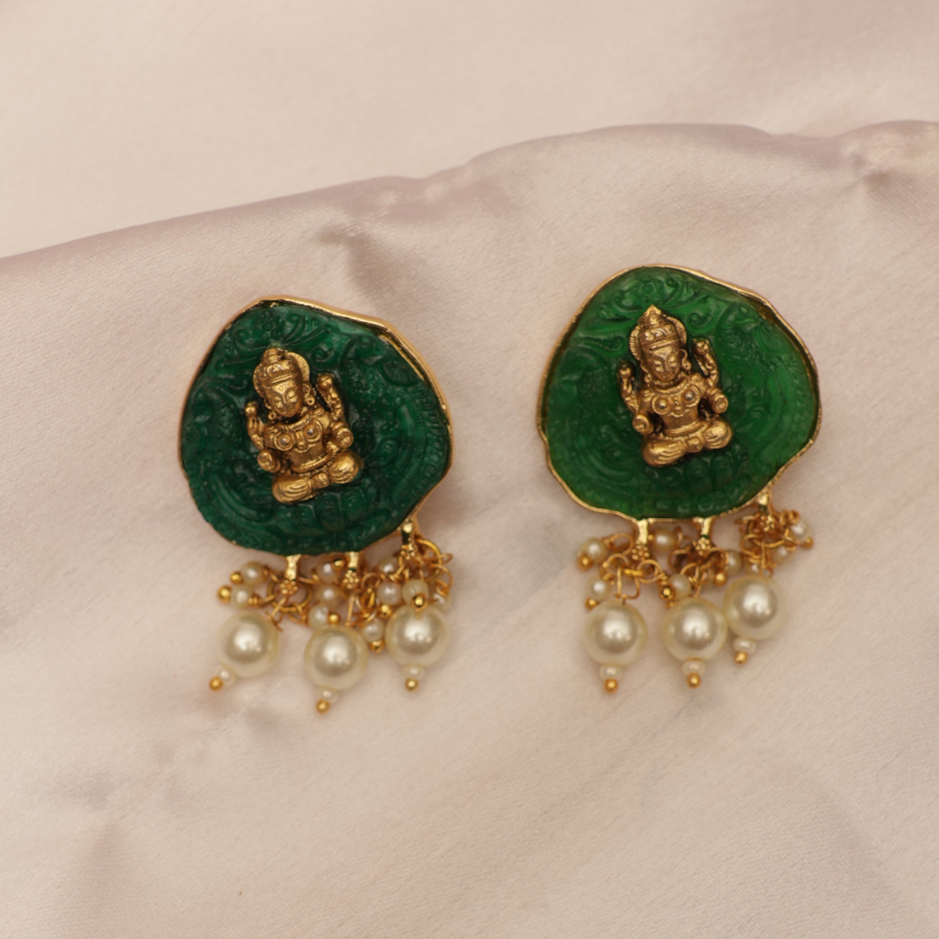 Enameled Temple Earring (Green)