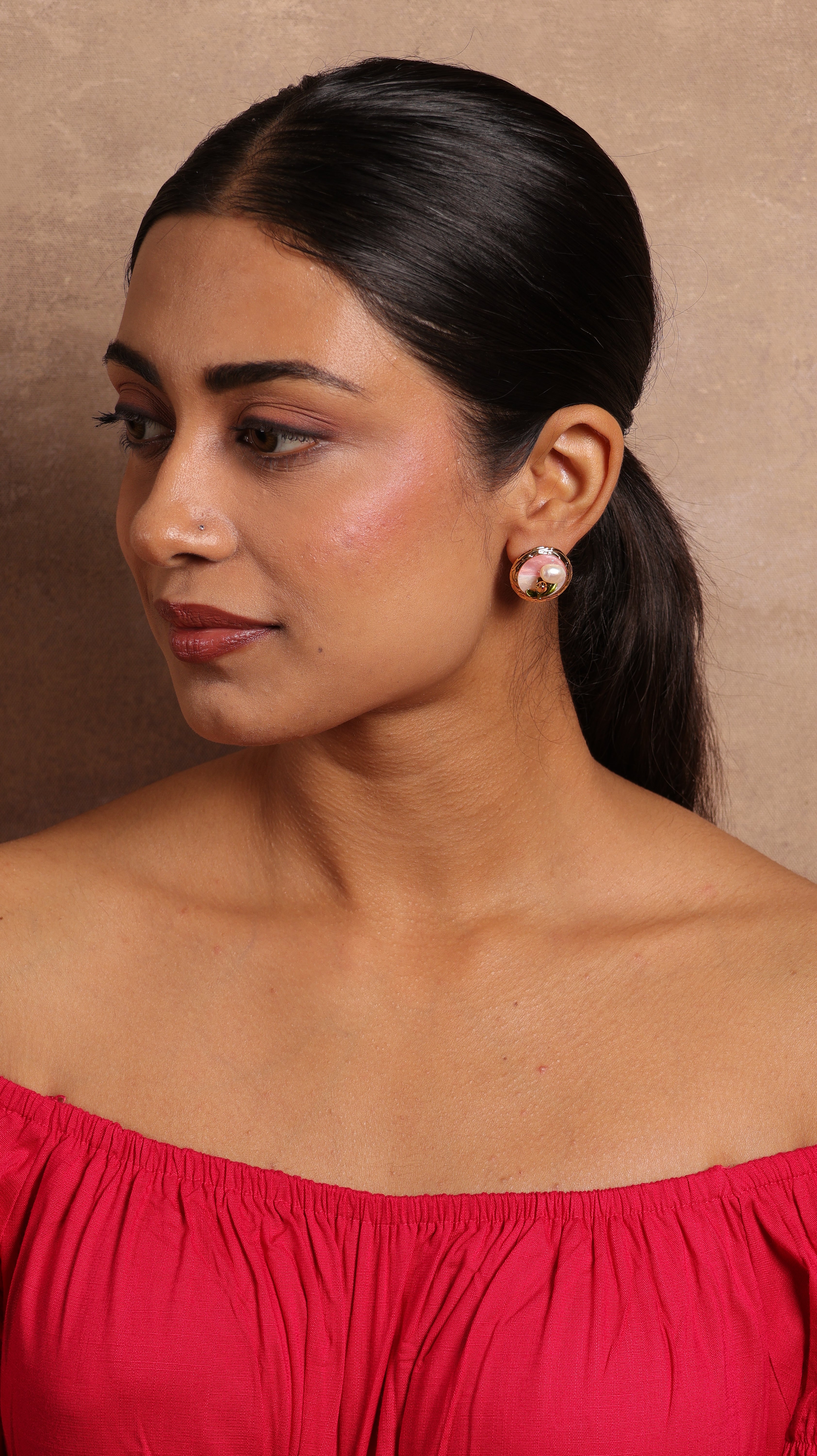 Meenakari Pearl Studs