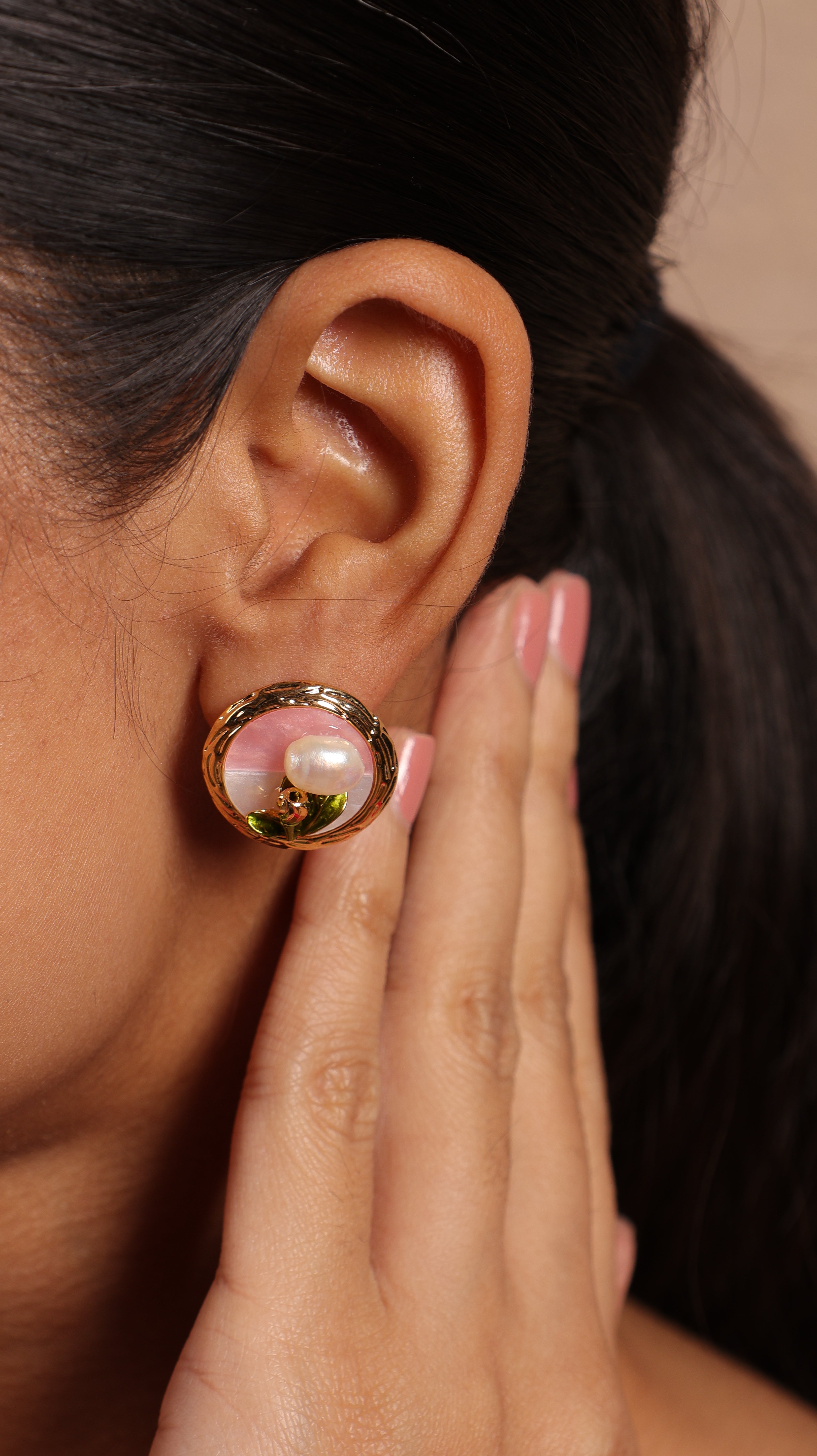 Meenakari Pearl Studs