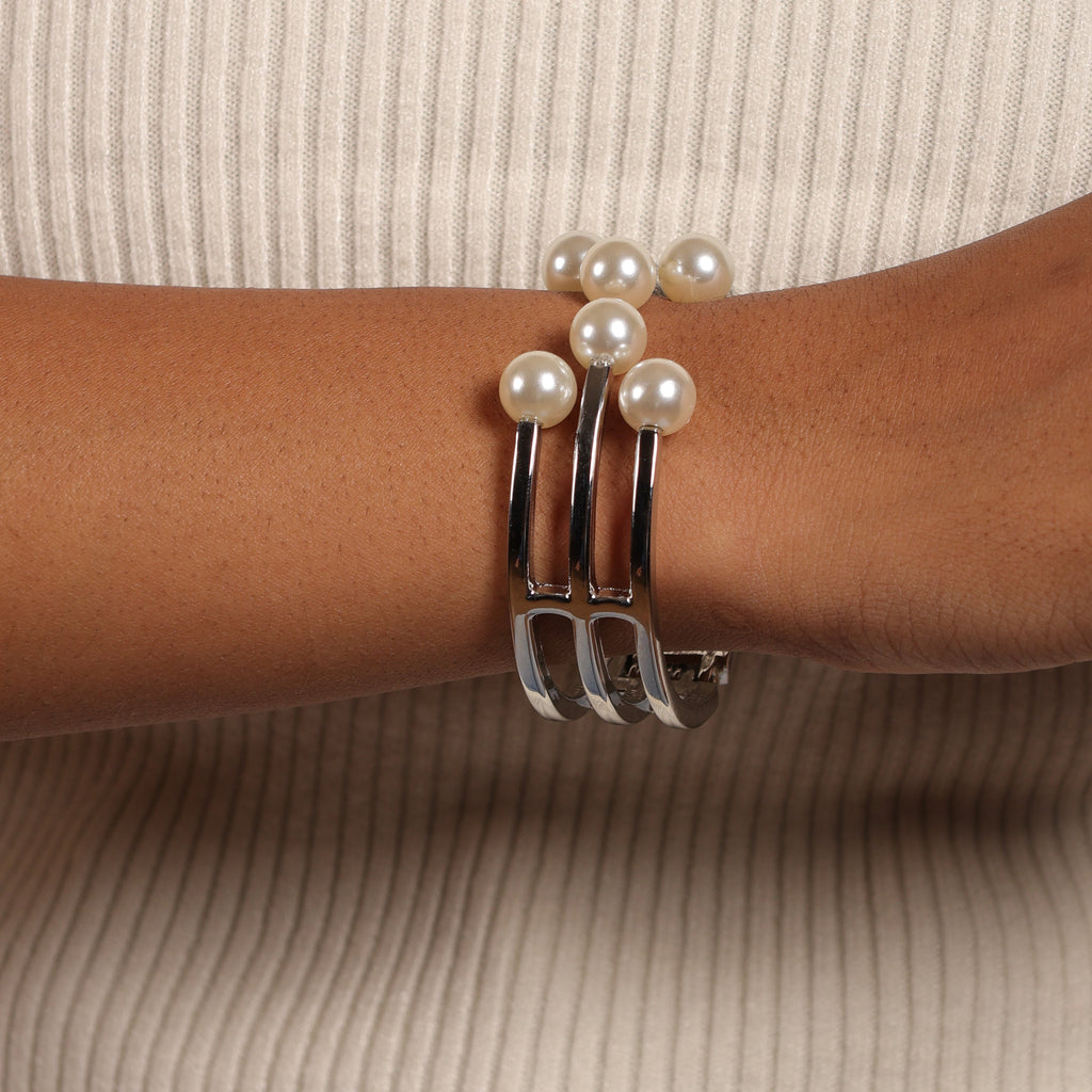 Silver Pearl Cascade Bracelet