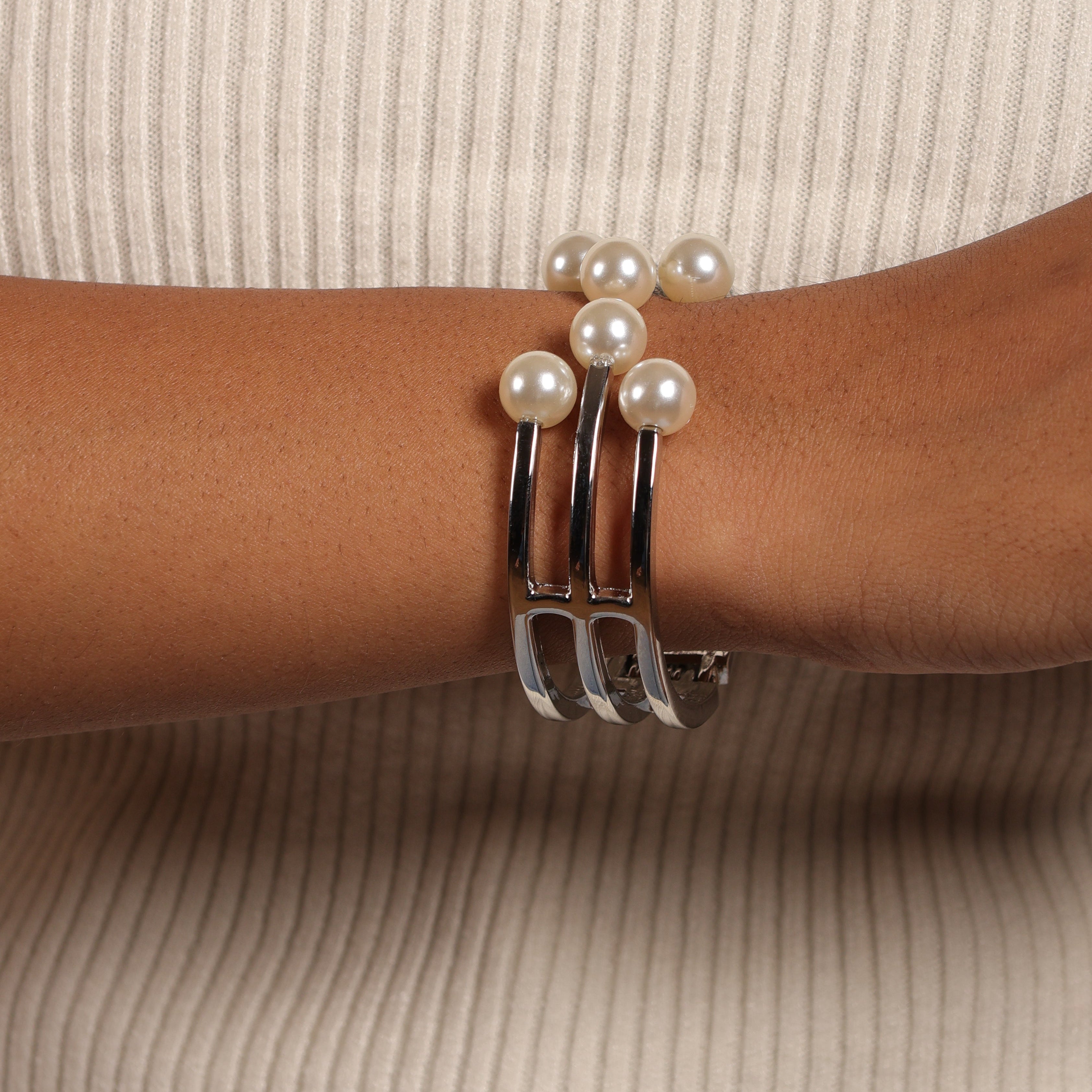Silver Pearl Cascade Bracelet