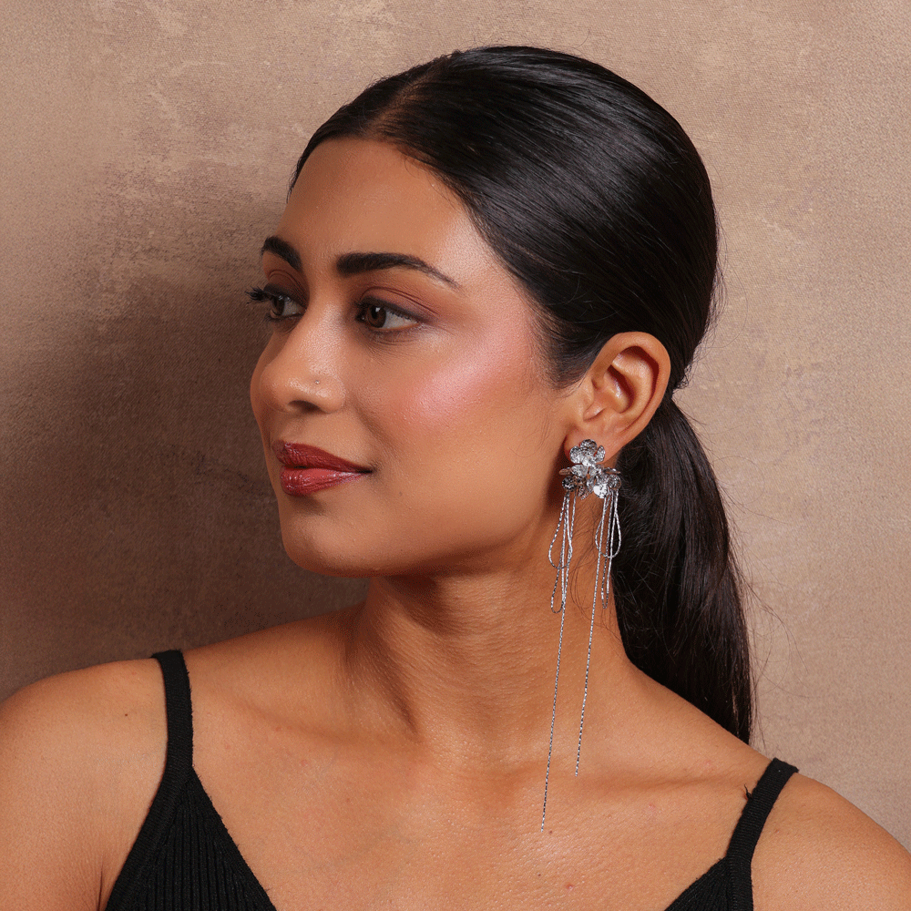 Fringe petal statement earrings
