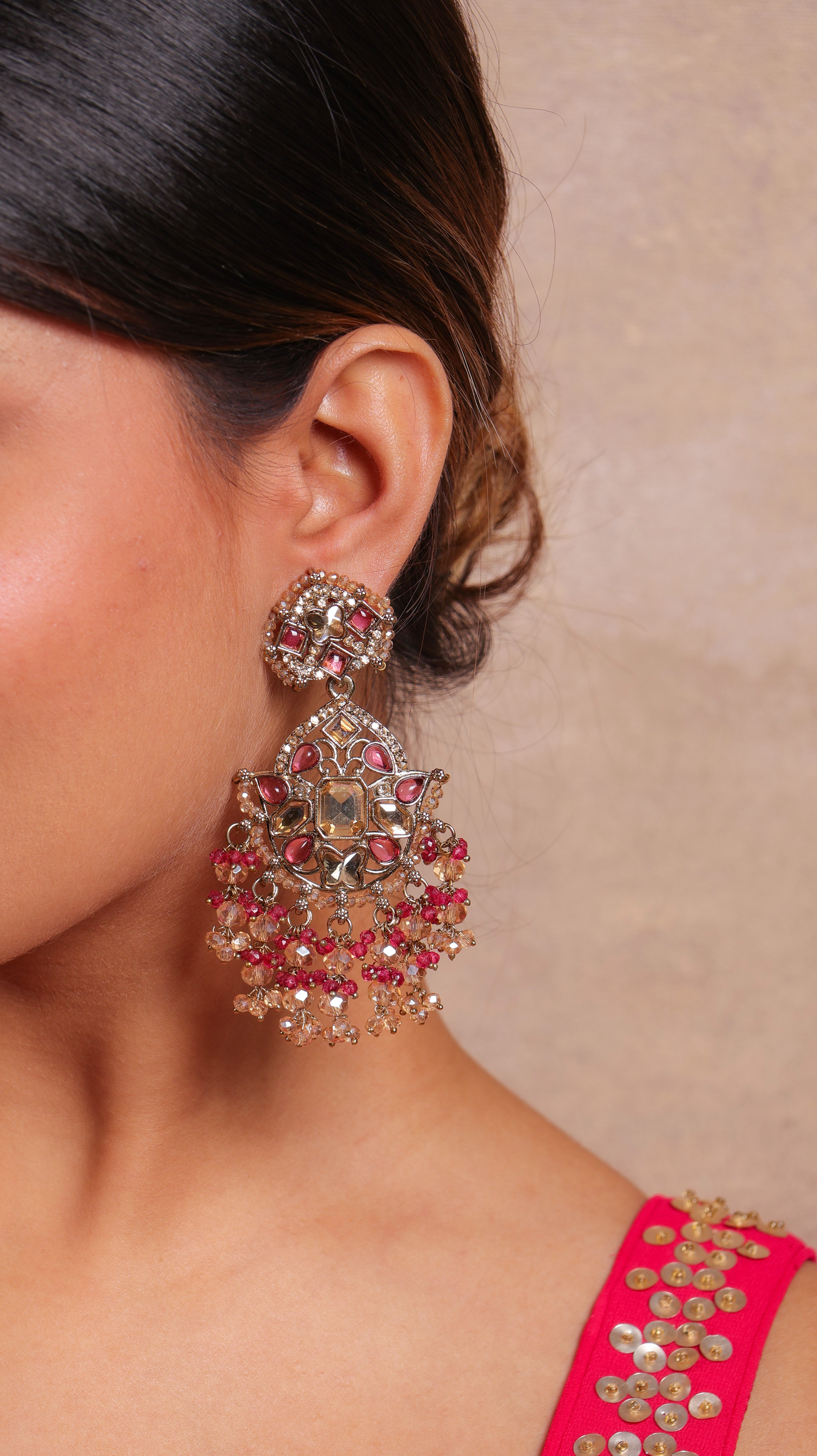 Maroon Jharna Earrings