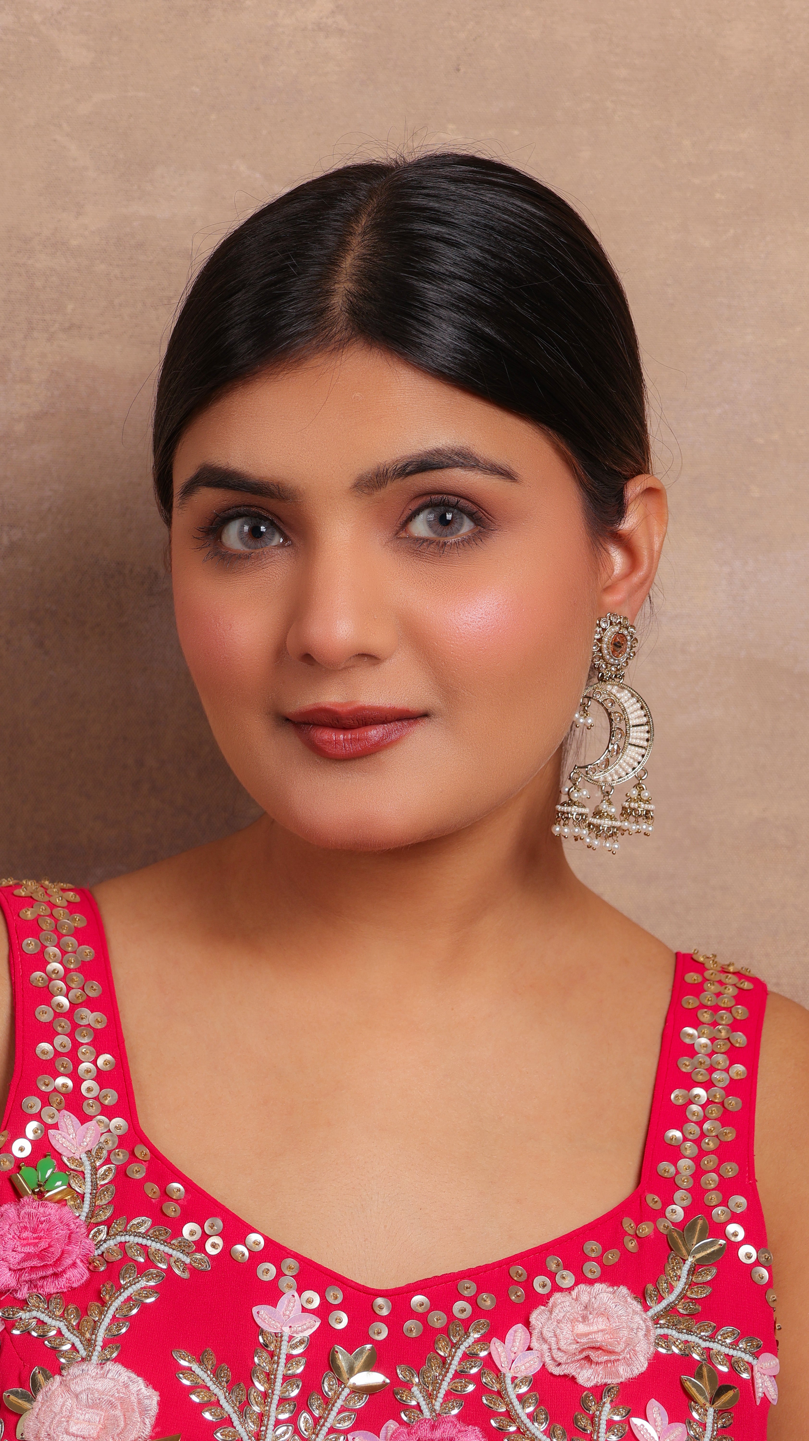 White beaded Chandbali